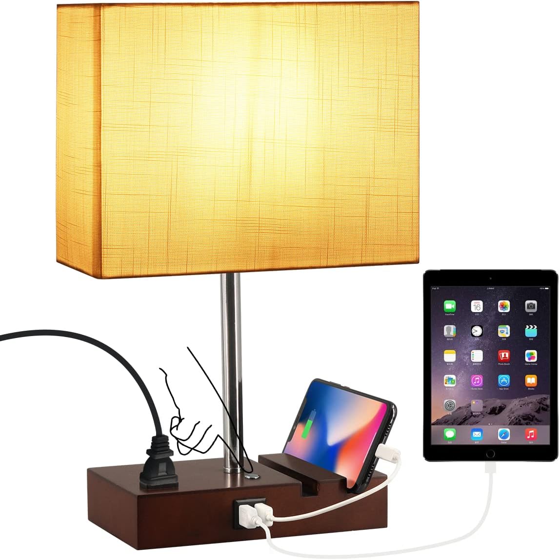 Bedside Lamp with 2 USB Ports and AC Power Outlet -Touch Control Table Lamp for Bedroom 3 Way Dimmable Nightstand Modern Lamp for Living Room, Guestroom,Dorm & Bronze Base Dimmable Bulb Included