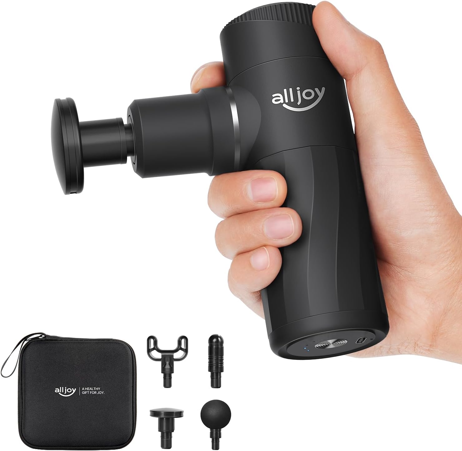 ALLJOY Mini Massage Gun Deep Tissue, Powerful Percussion Muscle Massager Gun with 4 Attachments, 4 Speed Settings, Compact Sports Handheld Massager for Muscles Neck Back Arms