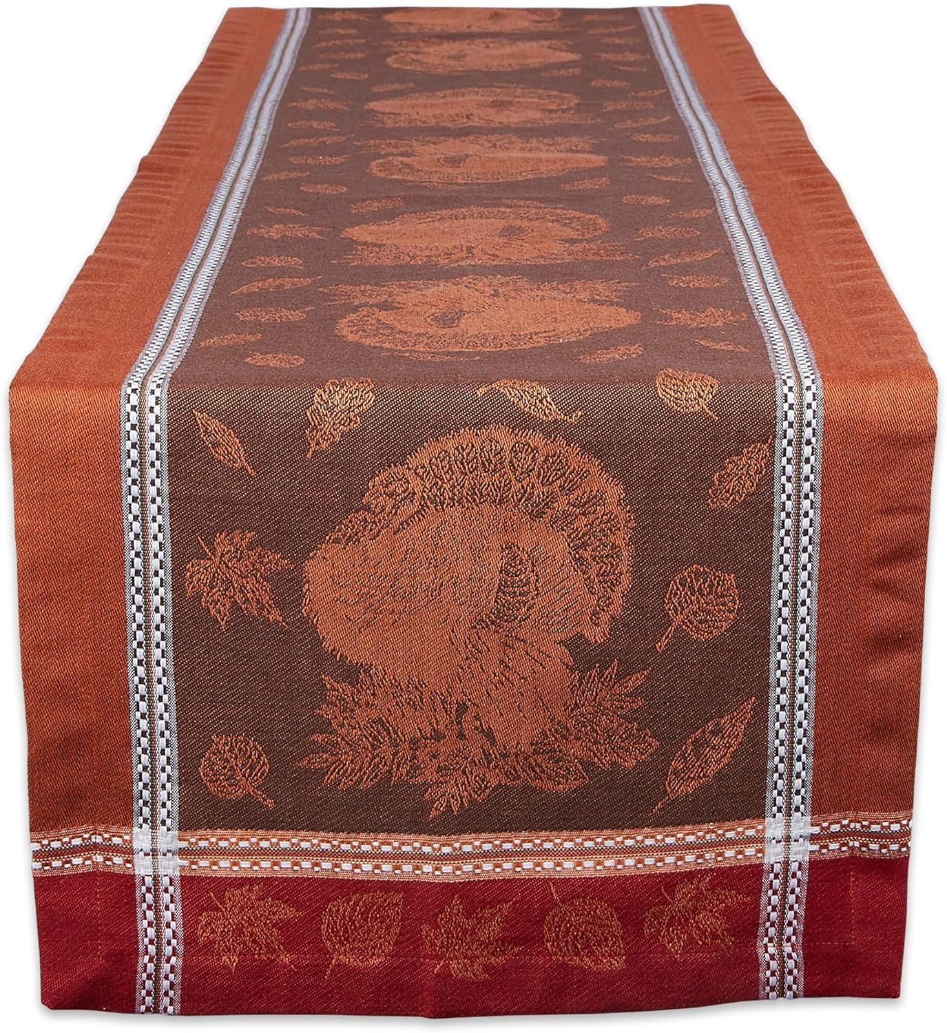 DII Traditional Harvest Wheat Jacquard Collection Thanksgiving Fall Table Dcor Damask Cotton, 14x72 Rectangle Table Runner, Wine Red Botanical