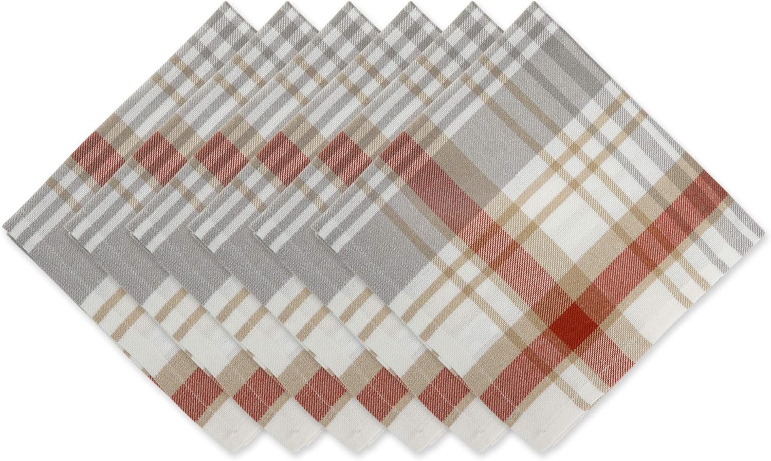 DII Thankful Autumn Collection Fall Tabletop Decoration, Square Napkin Set, 20x20, Cozy Picnic Plaid, 6 Piece