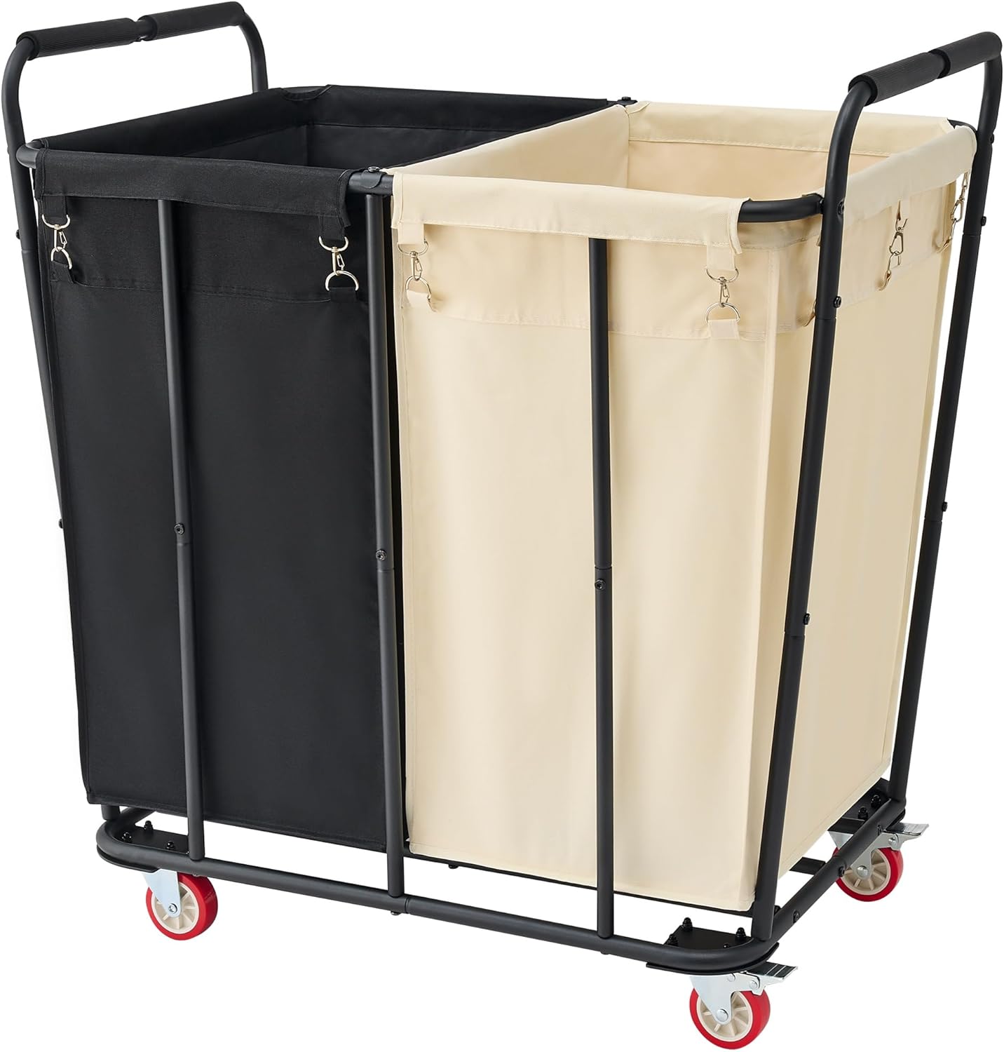 Hoctieon 2 Section Laundry Sorter Cart, Rolling Laundry Hamper with Wheels, Heavy Duty Laundry Basket Organizer, Large Laundry Separator Hamper with Removable Bags, Black&Beige