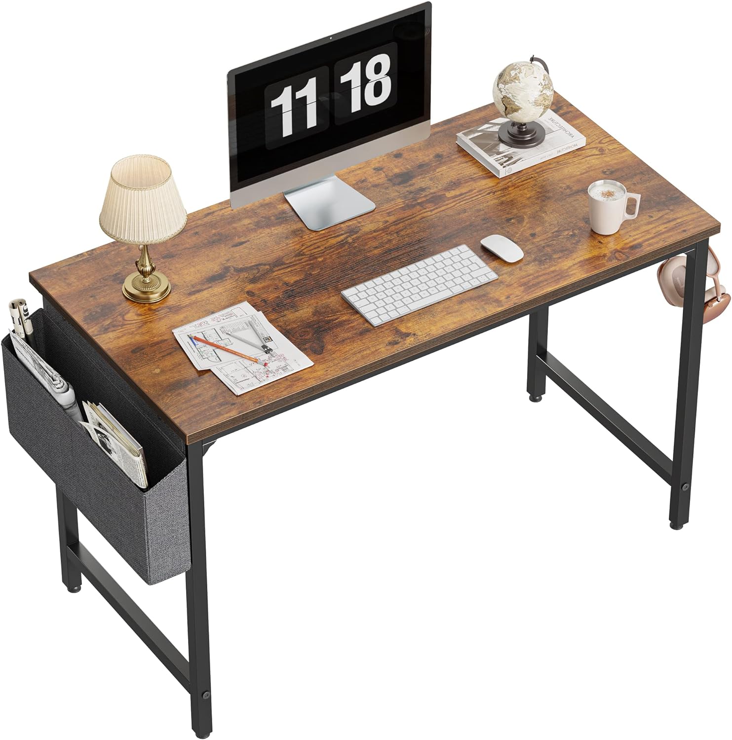 CubiCubi Study Computer Desk 47 Home Office Writing Small Desk, Modern Simple Style PC Table, Black Metal Frame, Rustic Brown