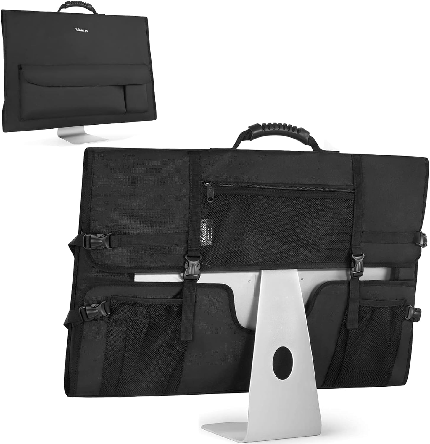 Mancro Monitor Carrying Case Compatible with Apple 27 iMac Desktop Computer, Padded Travel Carrying Bag with Rubber Handle, Pockets for 27 Screen and Accessories, Protective Case Monitor Dust Cover