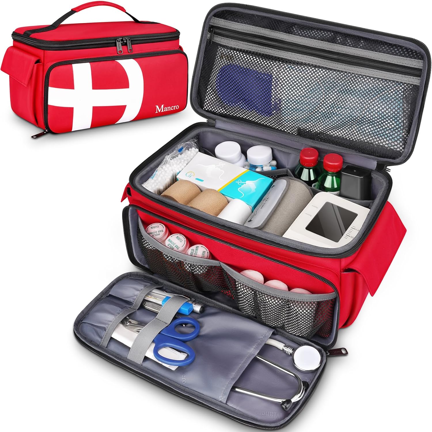 Mancro First Aid Bags Empty, Medical Travel Bag with Multi Pockets, Pill Bottle Organizer for Travel, Home Storage, Trauma Bag for EMT, Nurses, Doctor, Emergency Bag for Medicine, Medical Supplies