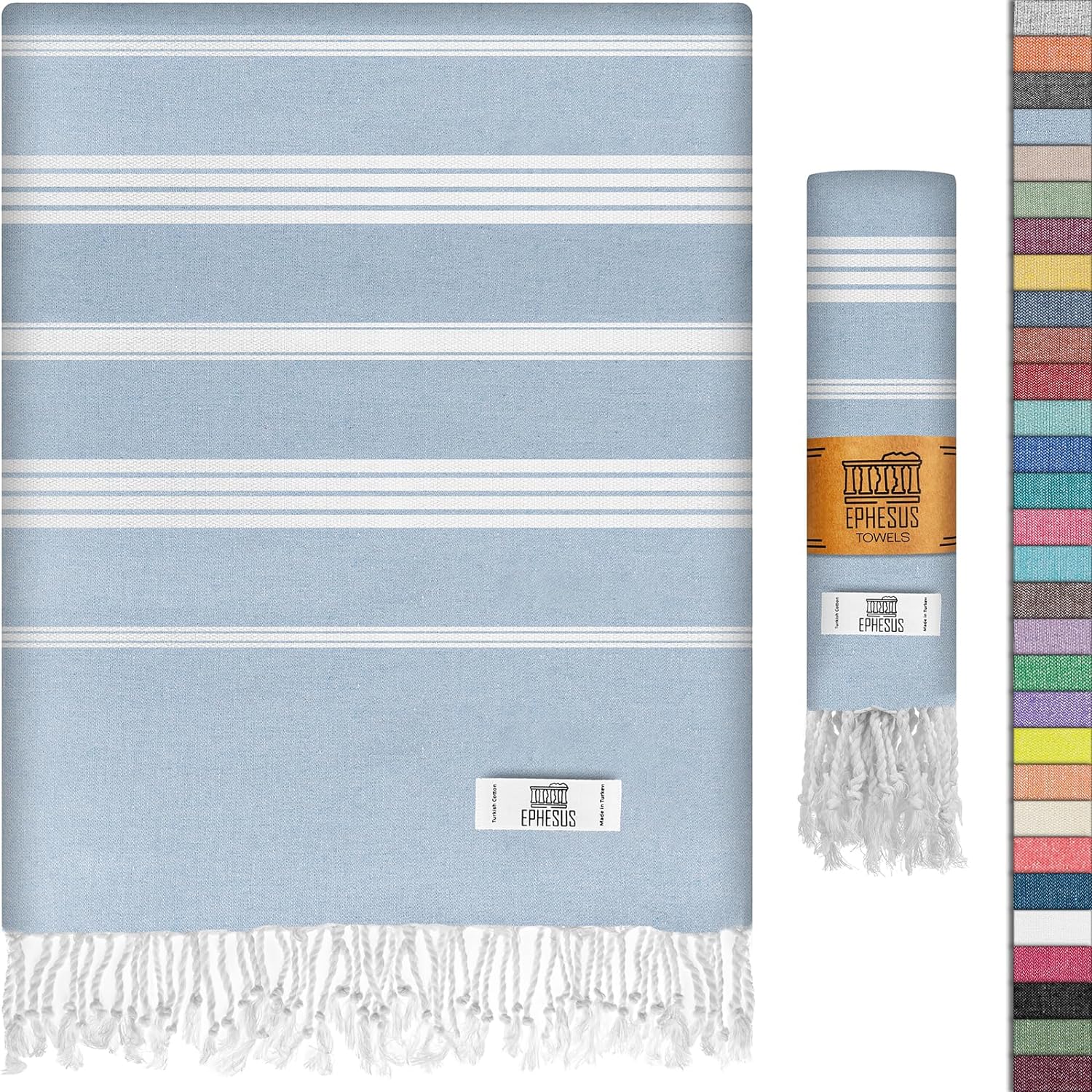 Turkish Beach Towel - Turkish Cotton - 39x71 inch Oversized - Turkish Towel for Beach, Bath, Pool, Gym, Yoga - Prewashed, Lightweight, Quick Dry (New Sultan Pack 1, Baby Blue)