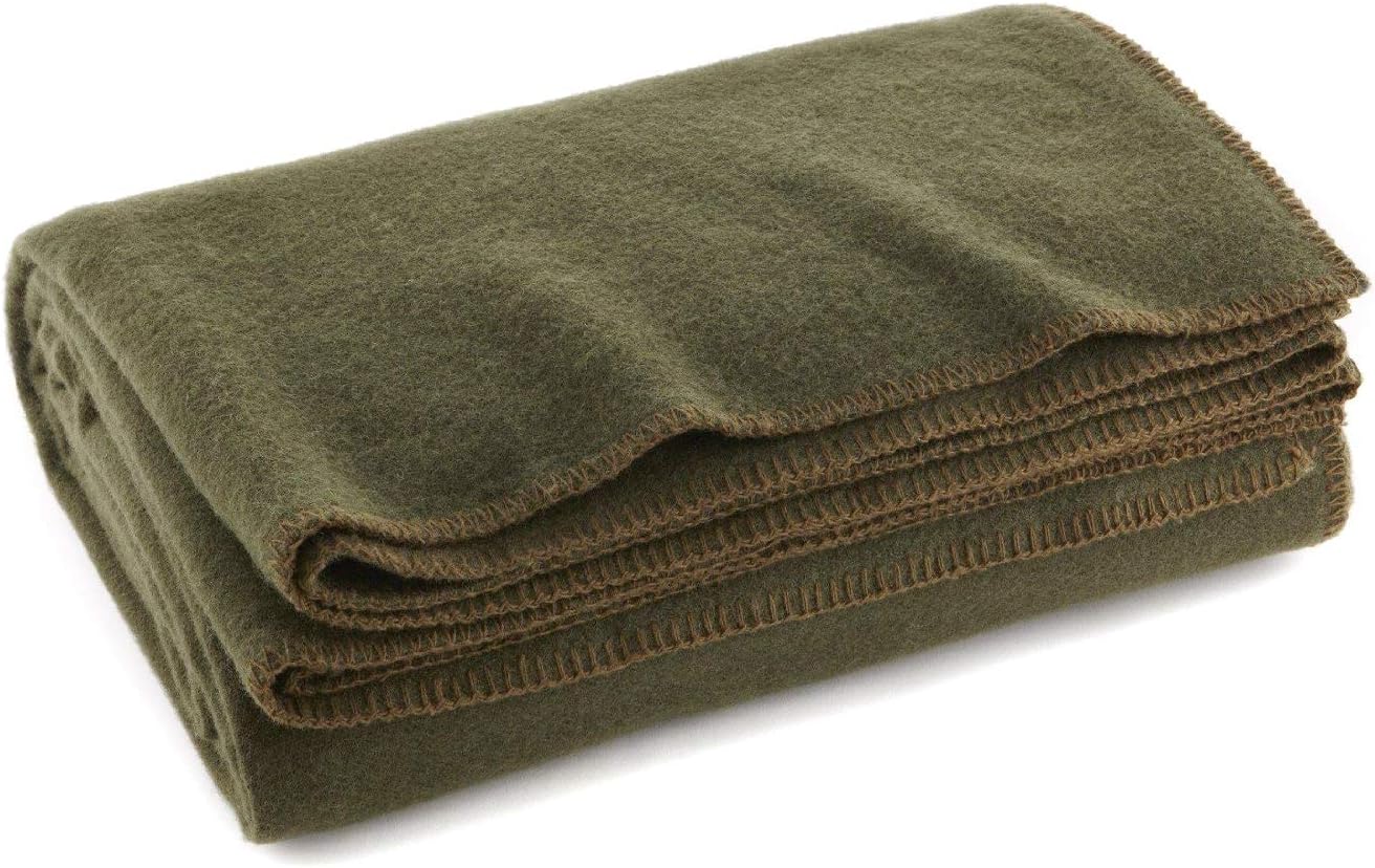 Olive Drab Green Warm Fire Retardant Blanket, 66 x 90 (80% Wool)-US Military Style