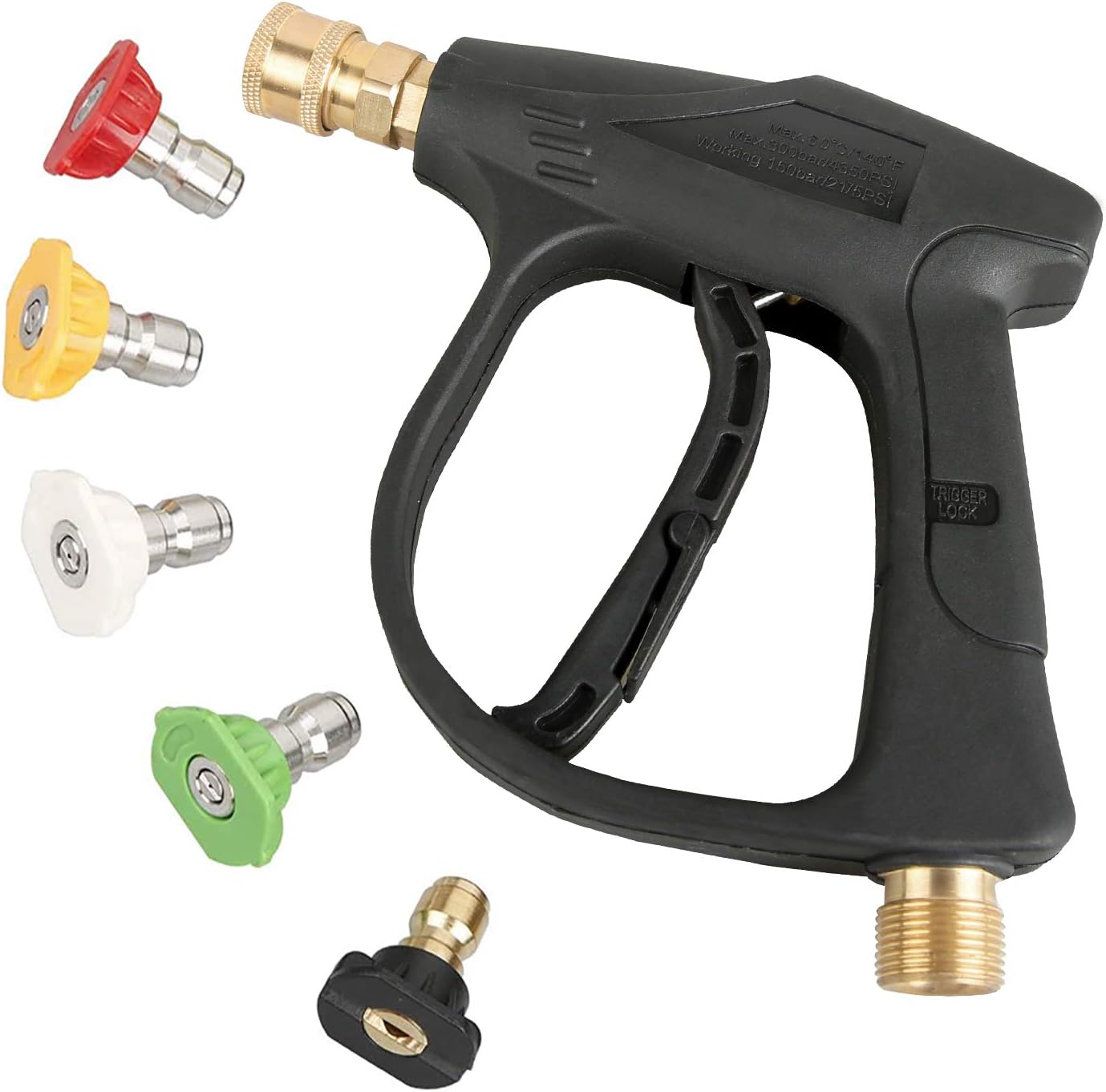 Sooprinse High Pressure Washer Gun,3000 PSI Max with 5 Color Quick Connect Nozzles M22 Hose Connector 3.0 TIP