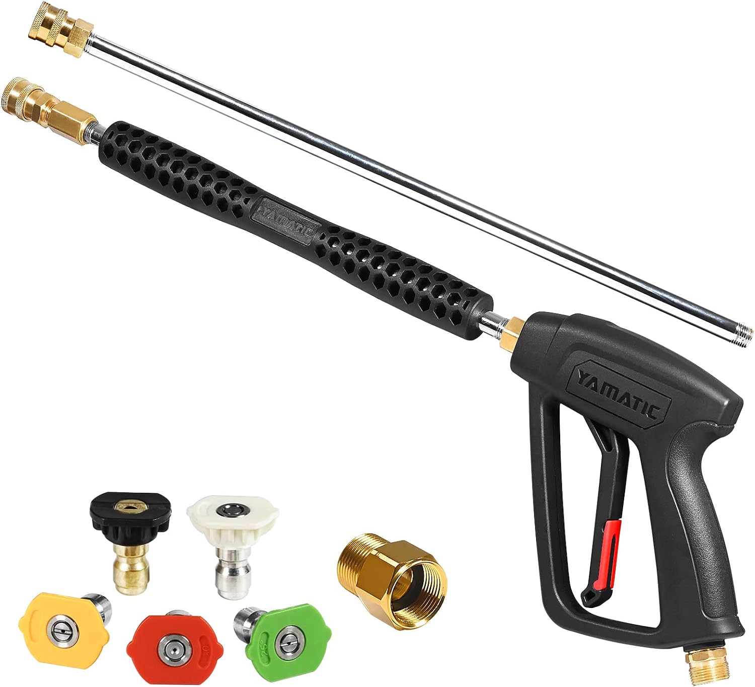 YAMATIC Pressure Washer Gun and Wand with M22 Male Inlet, Power Washer Extension Replacement Lance with 1/4 Quick Connect Outlet for High Pressure Foam Cannon Car Wash, 4000 PSI