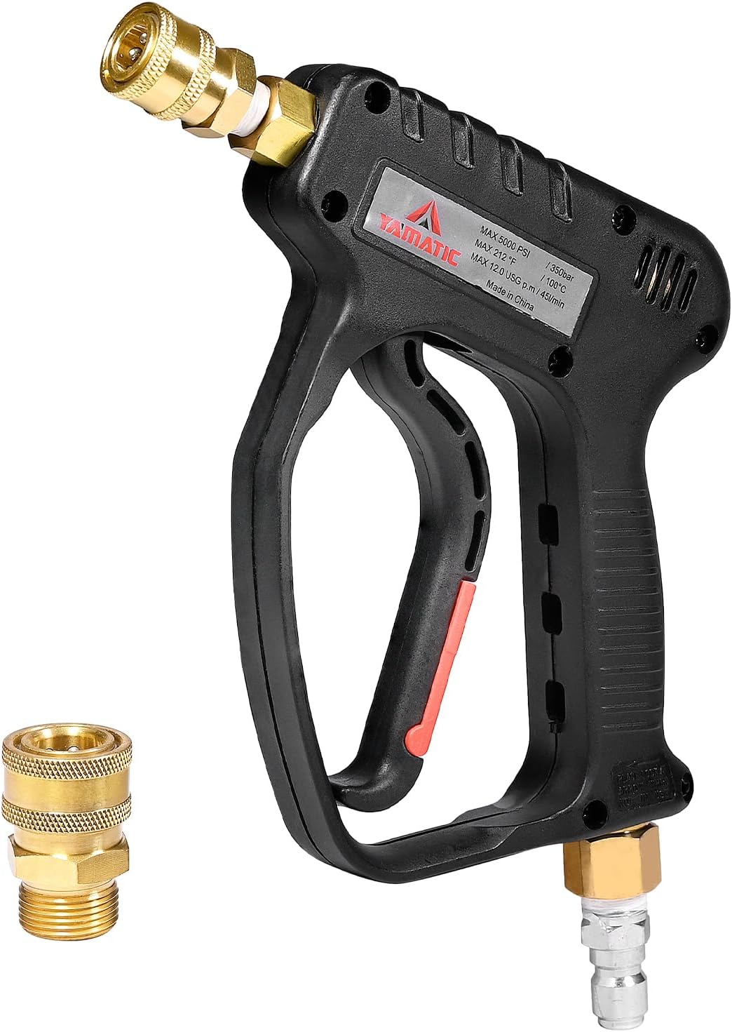 YAMATIC Short Pressure Washer Gun with Swivel, 5000 PSI Power Washer Wand Stubby Trigger Handle with 3/8 Plug & M22-14mm Male Inlet, 1/4 Quick Connect Outlet for Foam Cannon Car Wash