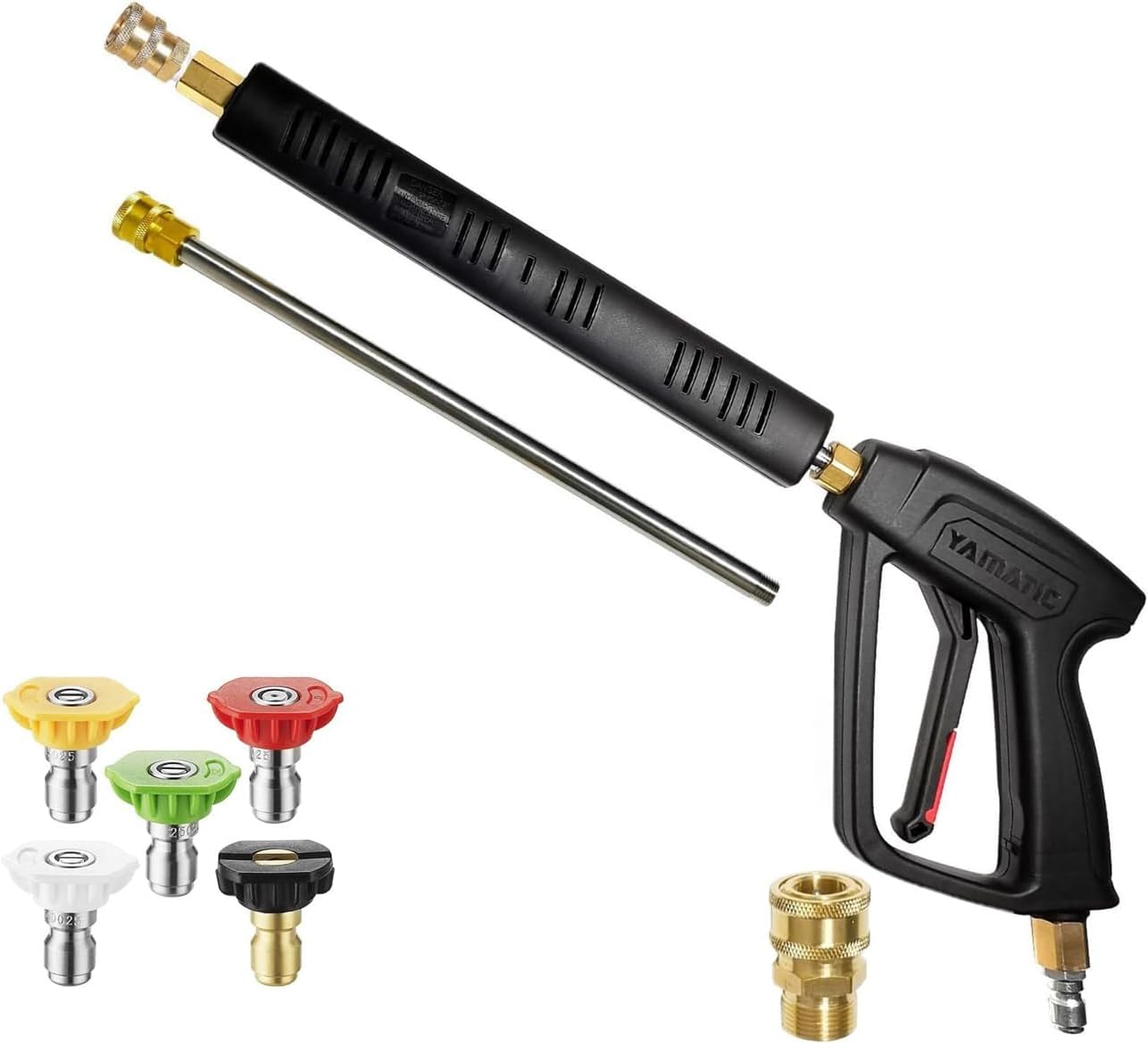 YAMATIC Pressure Washer Gun Wand with 3/8 Swivel Plug & M22-14mm Fitting, Stainless Steel Power Washer Lance Extension Replacement with 1/4 Quick Connect Outlet for Foam Cannon Car Wash, 4000 PSI