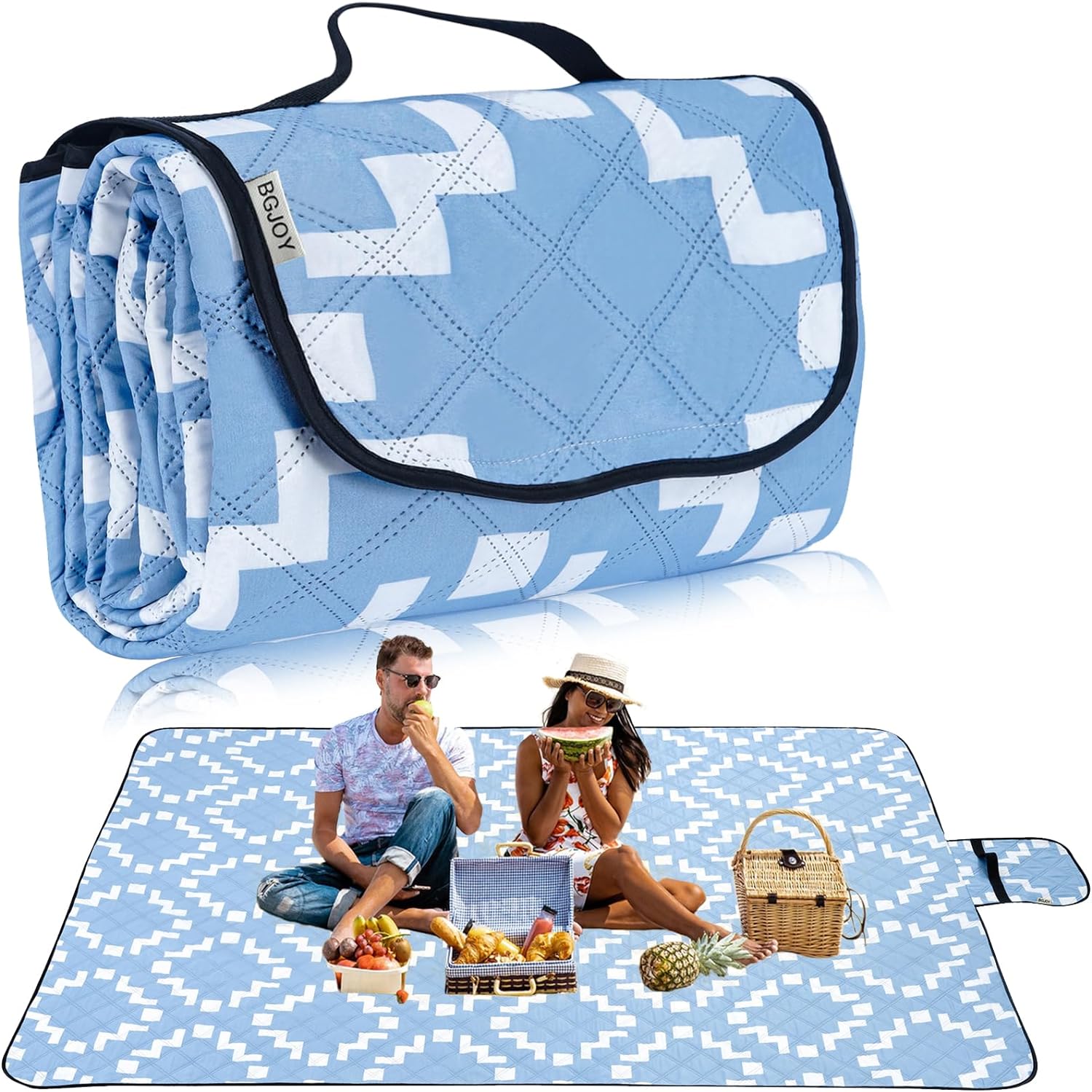 Large Picnic Blanket Beach Blanket Waterproof Sandproof Outdoor Blanket Foldable Beach Mat Sandfree Picnic Mat with Carry Strap Lightweight Beach Mat fit 2-4 Adults for Beach Grass Lawn Park