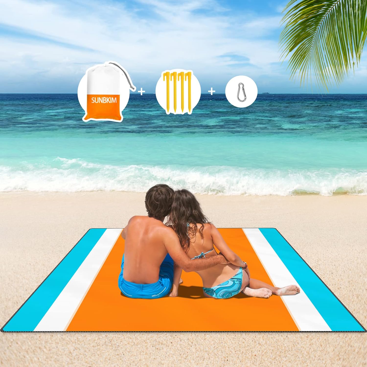 Beach Blacket, Sandproof Waterproof Beach Mat Oversized 79 X 87 for 1-7 Adults, Portable Outdoor Picnic Blanket for Camping, Travel, Hiking - Orange