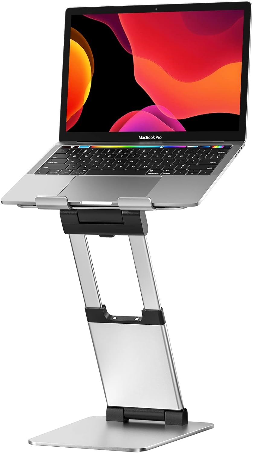 Ergonomic Laptop Stand for Desk, Sit to Stand Laptop Riser, Adjustable Height up to 21, Standing Computer Stand, Promote Healthy Posture Compatible with MacBook Air Pro, All Laptops 10-17-Silver