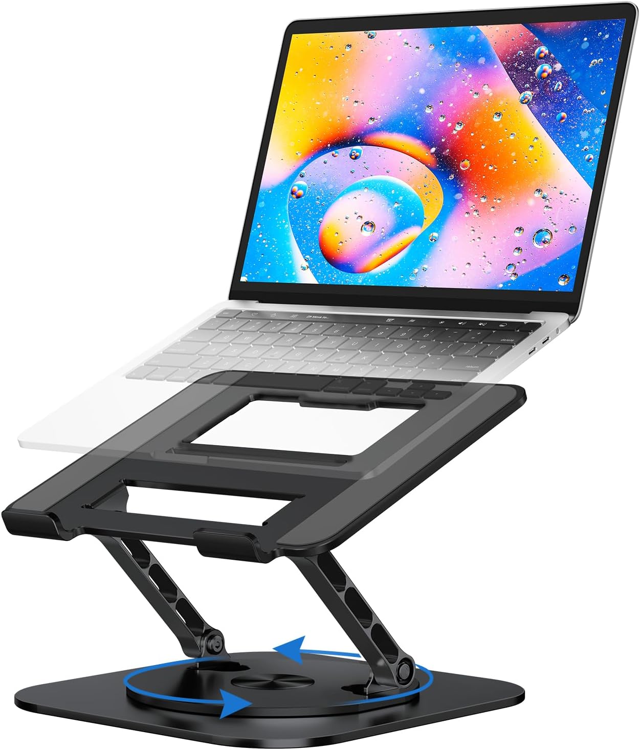 Laptop Stand for Desk, Ergonomic Laptop Riser with 360 Rotating Base, Foldable Notebook Computer Holder Stand Compatible with MacBook Air Pro, Dell XPS, More 10-17 Laptops, Black