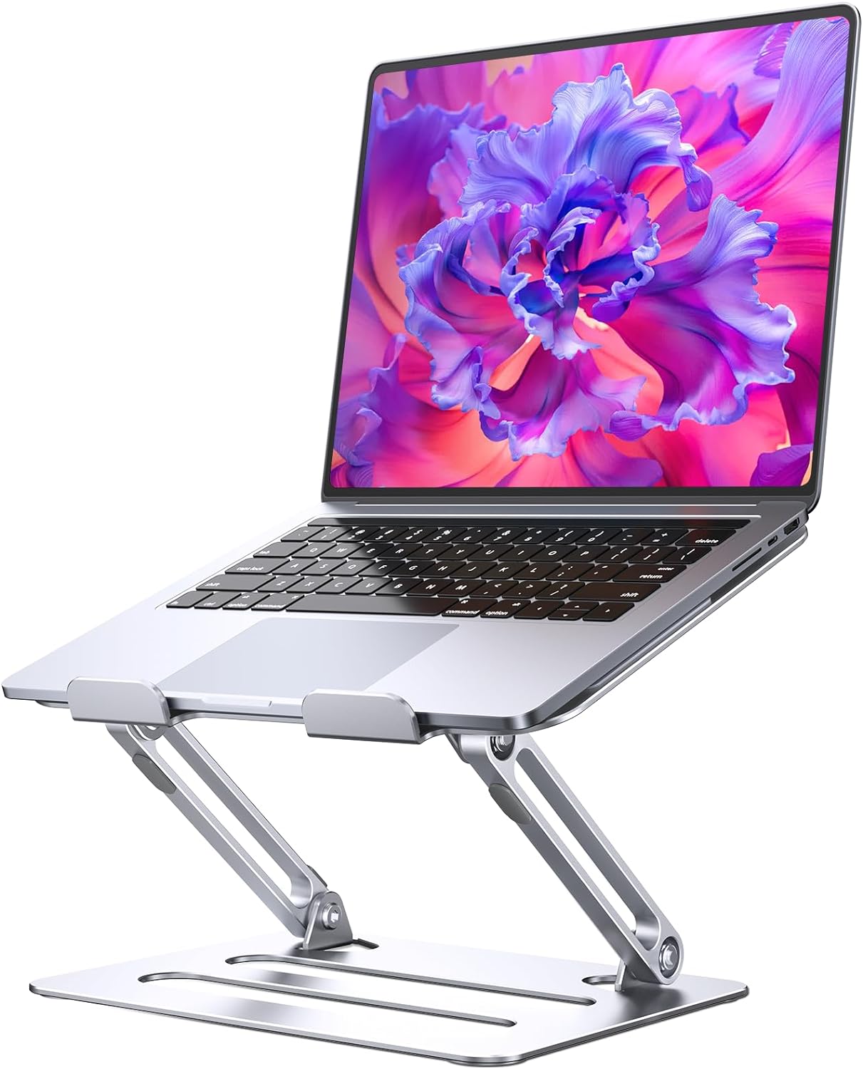 Adjustable Laptop Stand for Desk, Portable Laptop Stand, Ventilated Aluminum Foldable Laptop Riser, Notebook Computer Ergonomic Laptop Holder for MacBook Pro Air/HP/Dell (10-16'') Silver