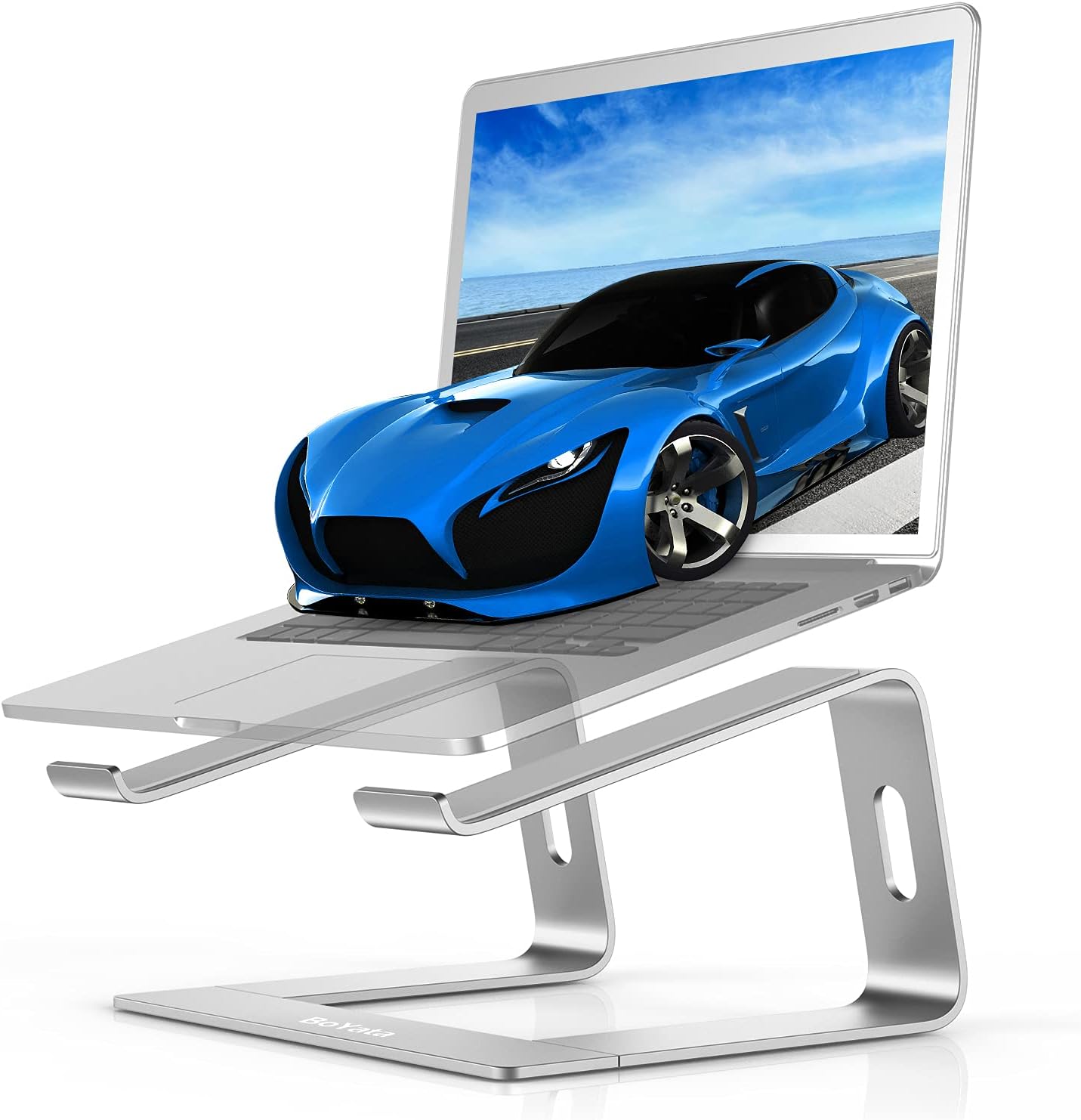 BoYata Laptop Stand, Ergonomic Aluminum Ventilated Laptop Holder Stand for Desk, Portable Notebook Stand Compatible with 10-15.6'' MacBook Pro/Air, Dell, Lenovo, Samsung, Acer and More Laptops -Silver