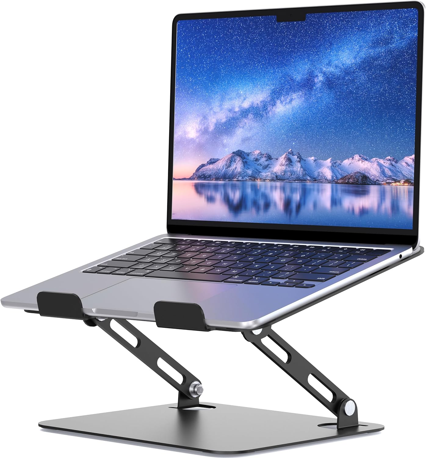 SOUNDANCE Laptop Stand for Desk, Portable Adjustable Laptop Riser, Ergonomic Design Computer Holder, Metal Laptop Mount Elevator Compatible with 10 to 15.6 Inches PC Computer, Black