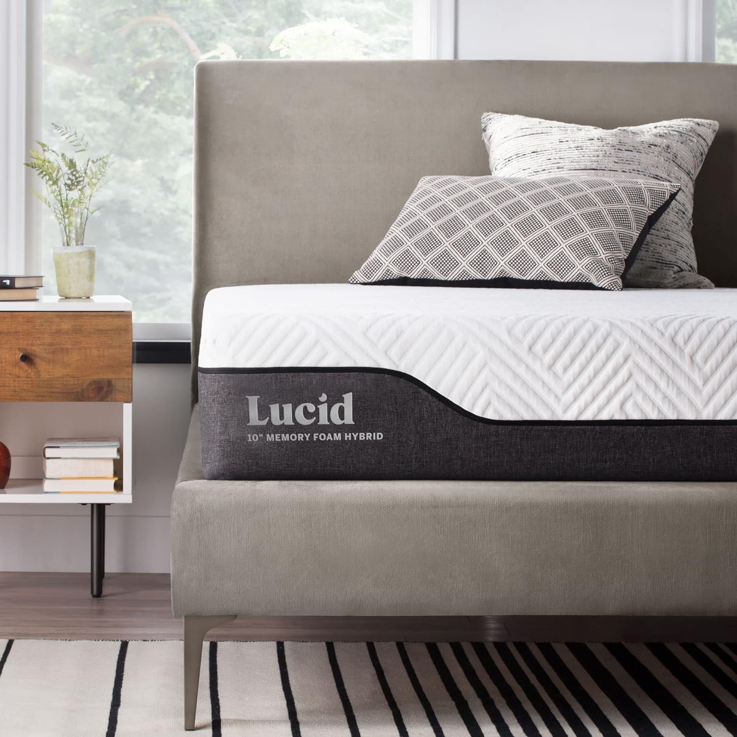 LUCID 10 Inch Hybrid Mattress - Bamboo Charcoal and Aloe Vera Infused - Memory Foam and Encased Springs - Medium Firm Feel - Bed in a Box - Pressure Relief and Motion Isolation - Twin Size