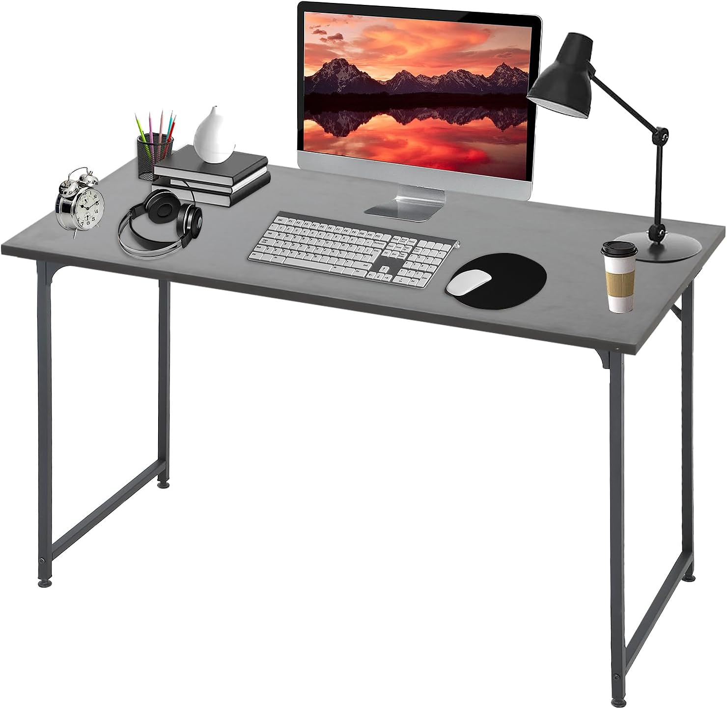 PayLessHere 47 inch Computer Desk Gaming Desk Multi-Function Writing Table Student Art Modren Simple Style PC Wood and Metal Desk Workstation, Black