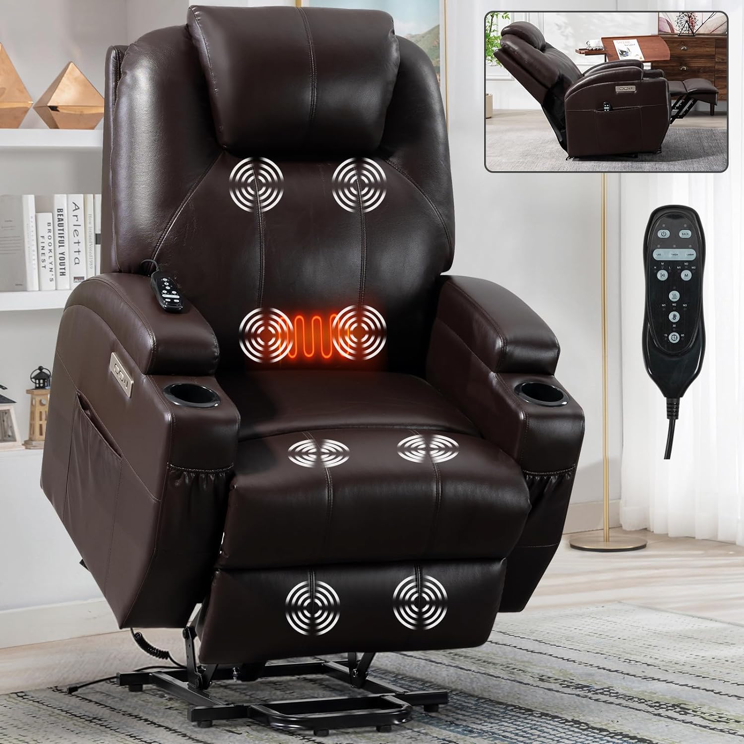 Chair Power Lift Heat and Massage for Elderly, Brown