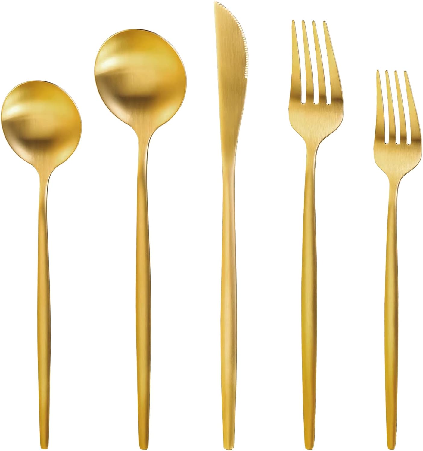 Gold Silverware Set for 8, MIKIWAY 40 Pieces Stainless Steel Flatware Set, Matte Golden Cutlery Tableware Set, Kitchen Utensils Set Include Spoons And Forks Set, Satin Polished, Dishwasher Safe