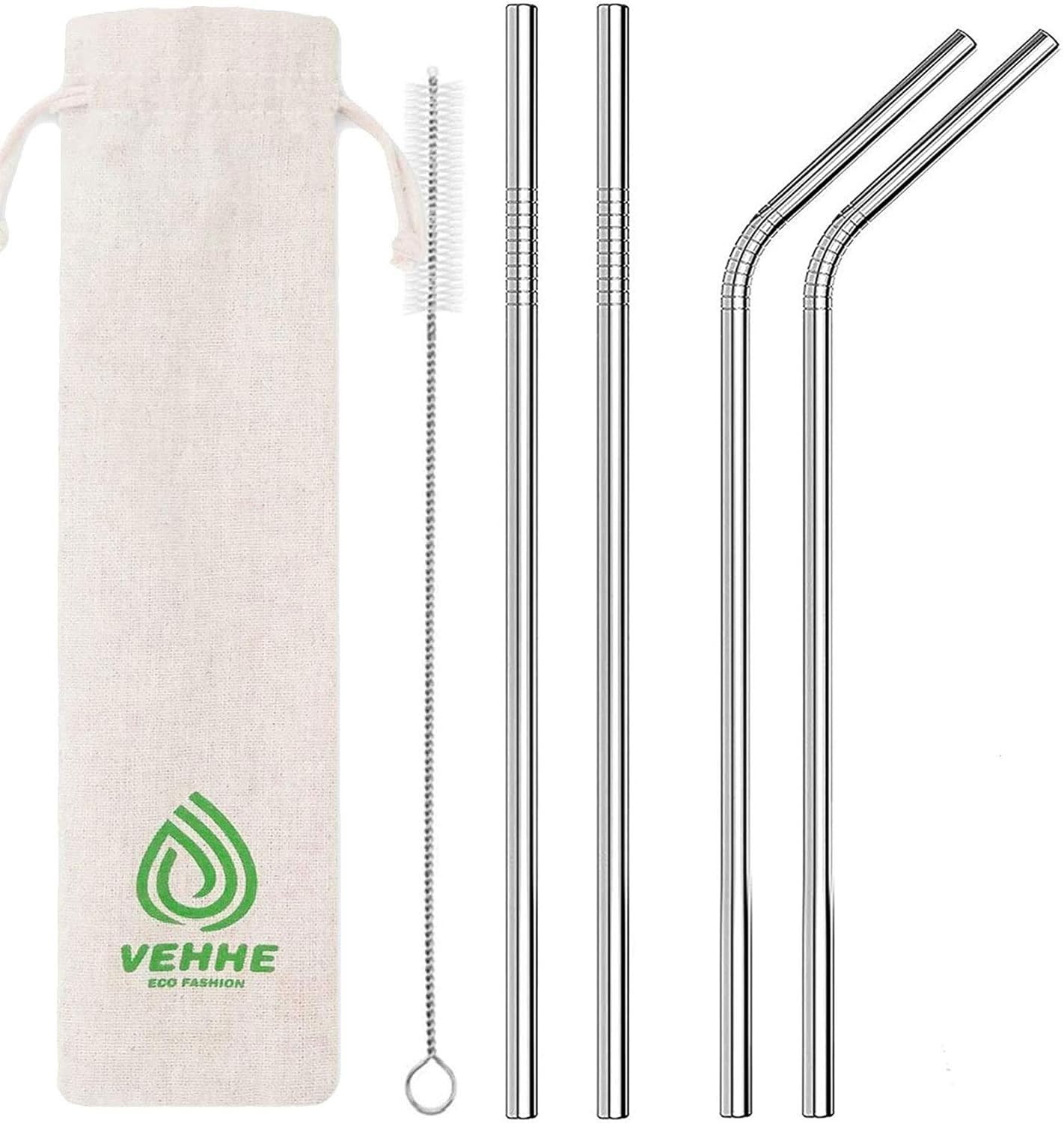 VEHHE Metal Straws Stainless Steel Straws Drinking Straws Reusable - 10.5 Ultra Long 4   1 - W/Cleaning Brush for 20/30 Oz for Yeti RTIC SIC Ozark Trail Tumblers (2 Straight|2 Bent|1 Brush)