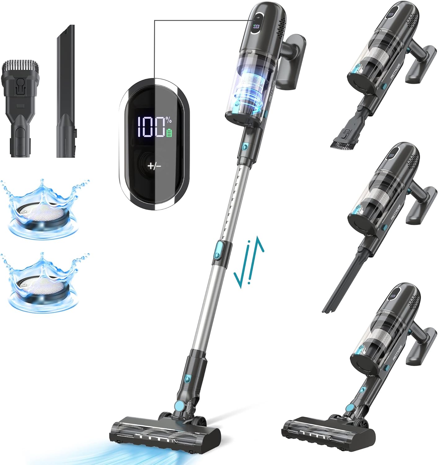 PRETTYCARE Cordless Vacuum Cleaner, 30Kpa Powerful Stick Vacuum with 260W Brushless Motor, LED Touch Display, 45 Mins Long Runtime, Self-Standing Lightweight Vacuum for Hard Floor Carpet Hair, P1 Pro