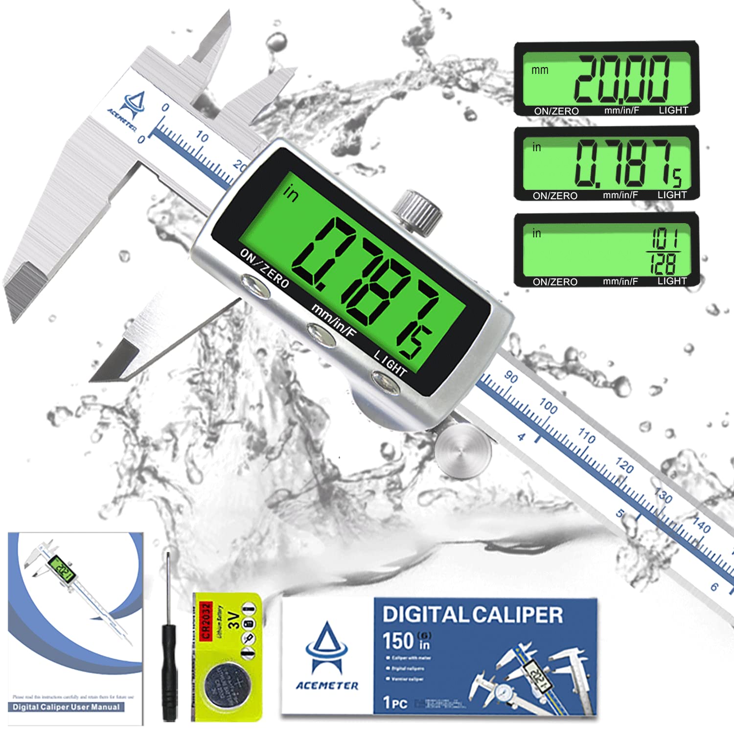 Digital Caliper Electronic Measuring Tool,Digital Vernier Caliper Inch/Millimeter/Fraction Measurement Caliper for Jewelry-Metal Metric Measure Caliper for Engineer,LCD Screen Featured Backlight