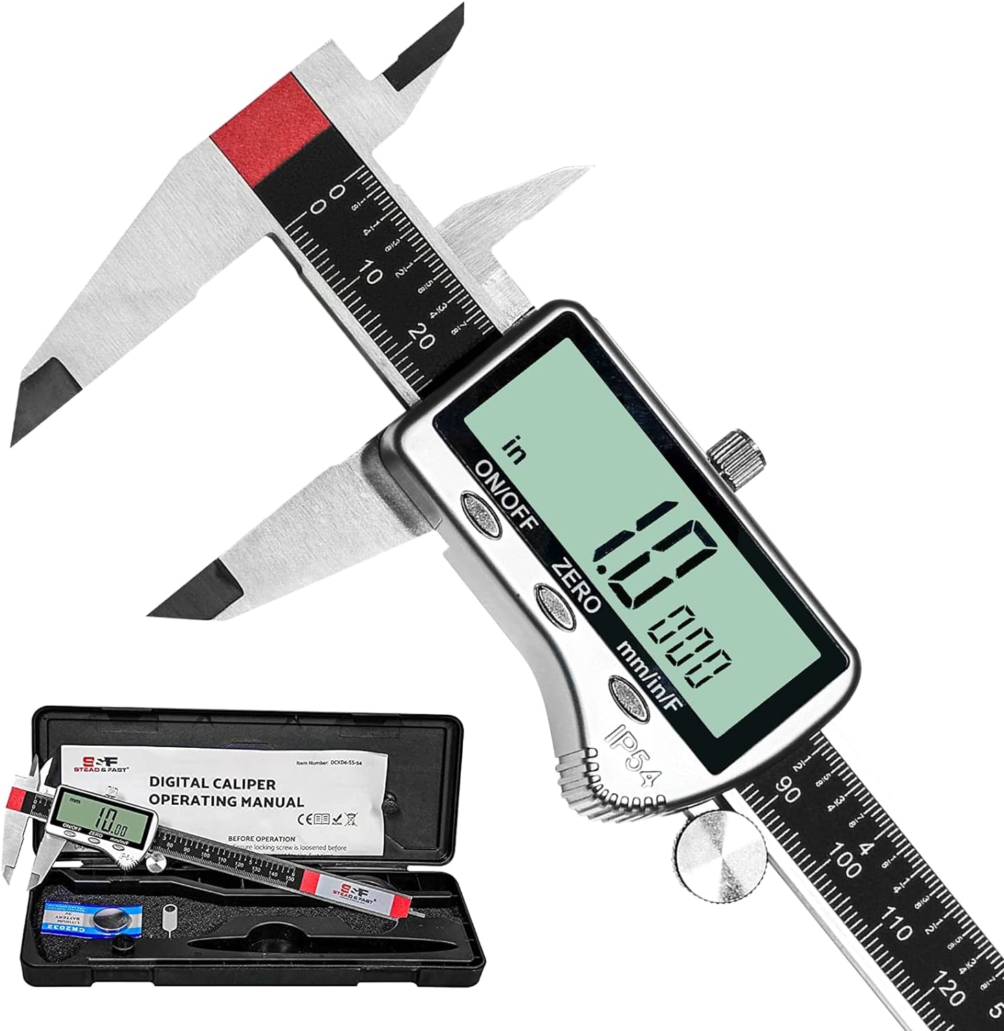 Digital Caliper Measuring Tool 6 inch with Extra Large LCD Screen, Vernier Caliper Digital Micrometer IP54, Measures Inch/Metric/Fraction by S&F STEAD & FAST