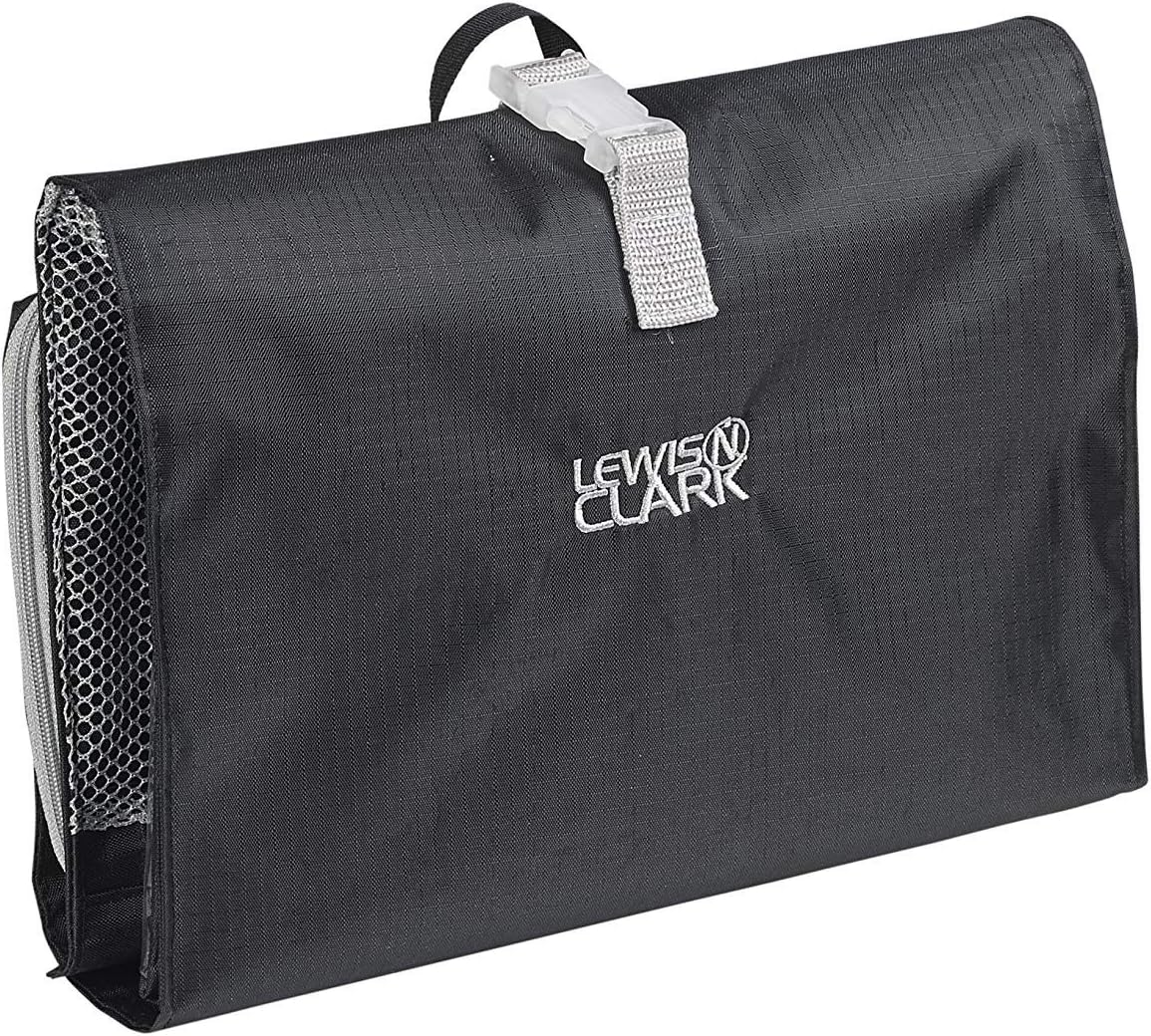 Lewis N. Clark Hanging Toiletry Bag for Travel Accessories, Shampoo, Cosmetics   Personal Items with Waterproof Compartment and Folding Design,Black