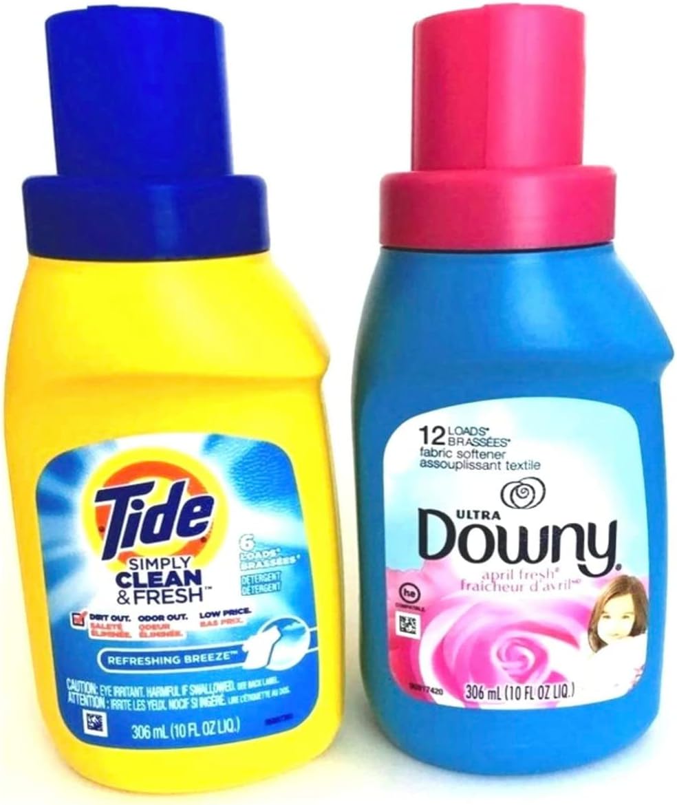 Tide Simply Clean & Fresh & Downy Travel Bundle  2 Items: Tide Simply Clean & Fresh Liquid Detergent, Refreshing Breeze 10 oz and Downy Ultra Fabric Softener, April Fresh 10 oz