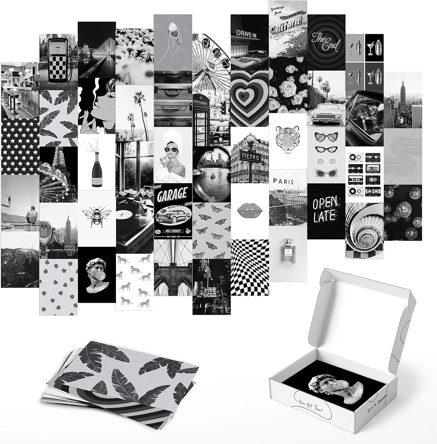 HAUS AND HUES Black & White Wall Collage Kit - Aesthetic Wall Collage Kit Black | Photo Collage Kit For Wall Aesthetic Teen Room Decor | Black and White Wall Collage | 4 x 6 (B/W Set of 50)