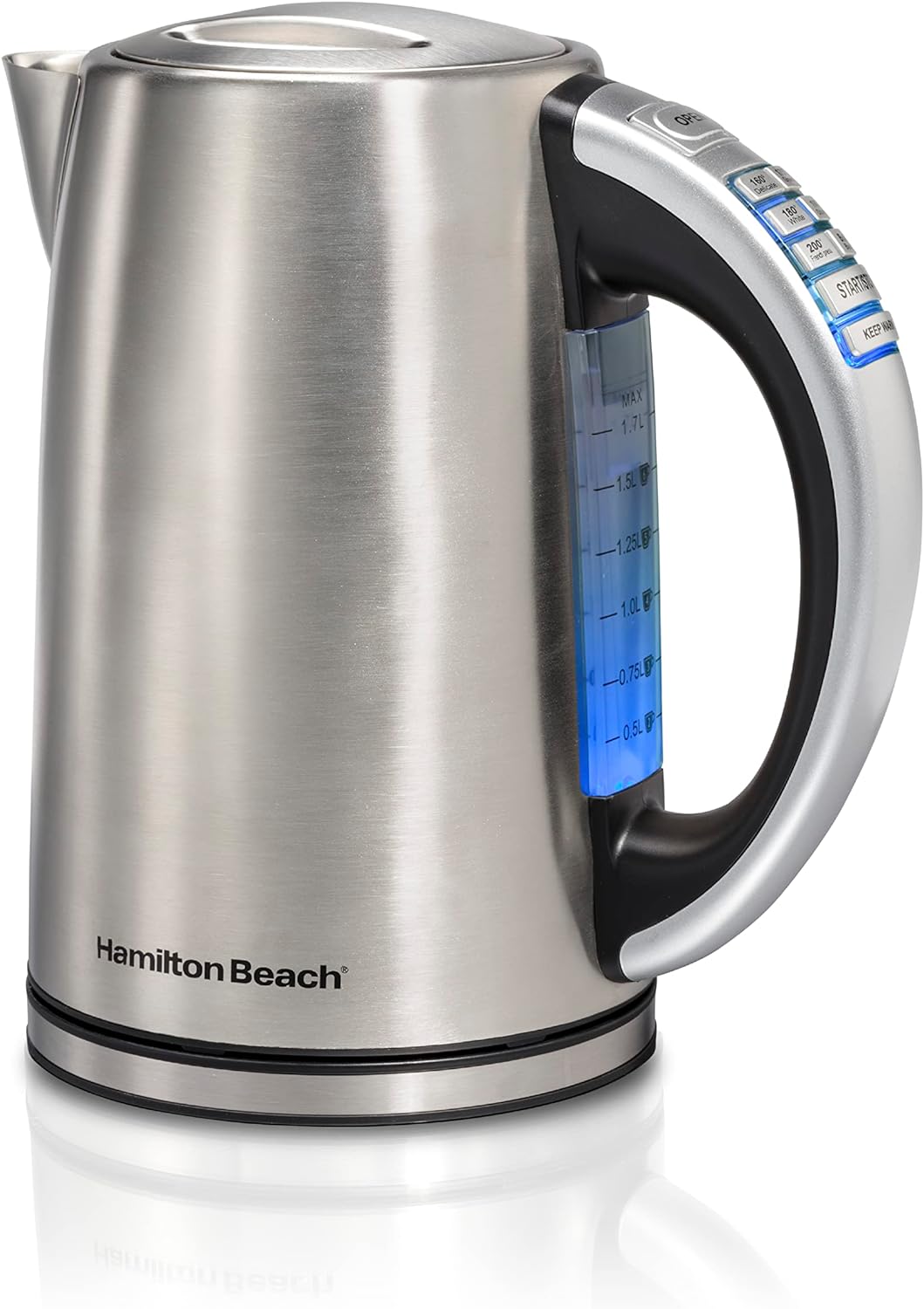 Hamilton Beach Temperature Control Electric Tea Kettle, Water Boiler & Heater, 1.7 Liter, Fast Boiling 1500 Watts, BPA Free, Cordless, Auto-Shutoff and Boil-Dry Protection, Stainless Steel (41020R)