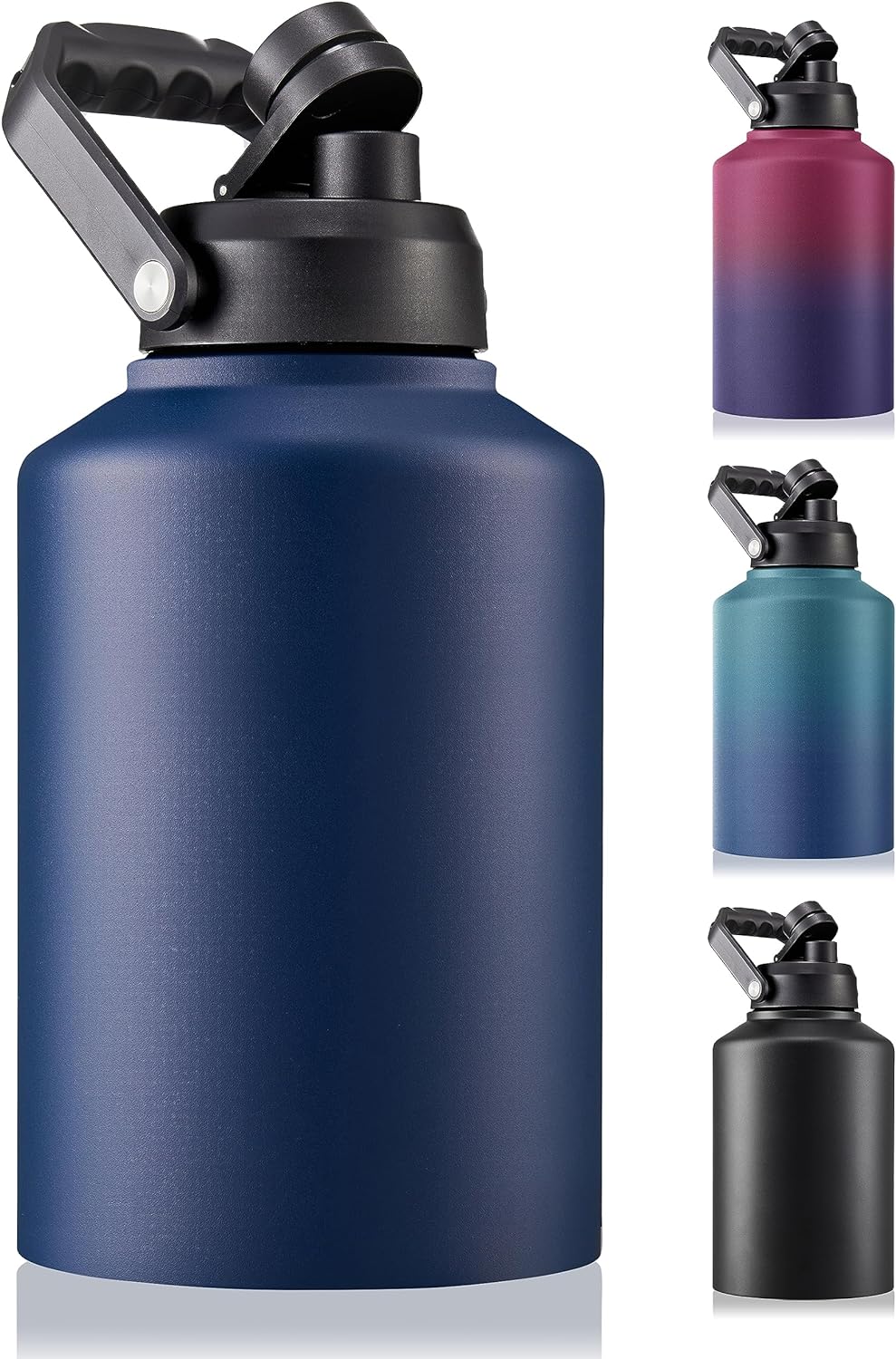 CIVAGO Gallon Insulated Water Bottle Jug with Handle, 128 oz Stainless Steel Sports Canteen, Large Metal Growler Mug, Navy Blue