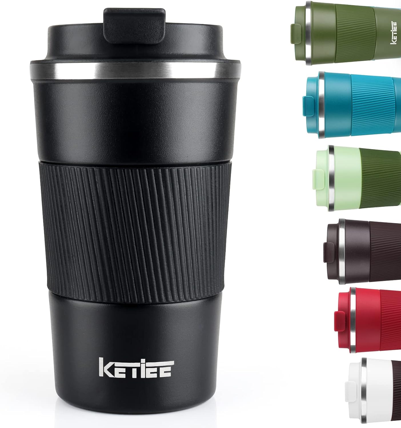 KETIEE Travel Mug 12oz, Insulated Coffee Mug with Leakproof Lid, Travel Coffee Mug Vacuum Stainless Steel Double Walled Reusable Coffee Cup for Hot and Iced Coffee Tea Water (Black)