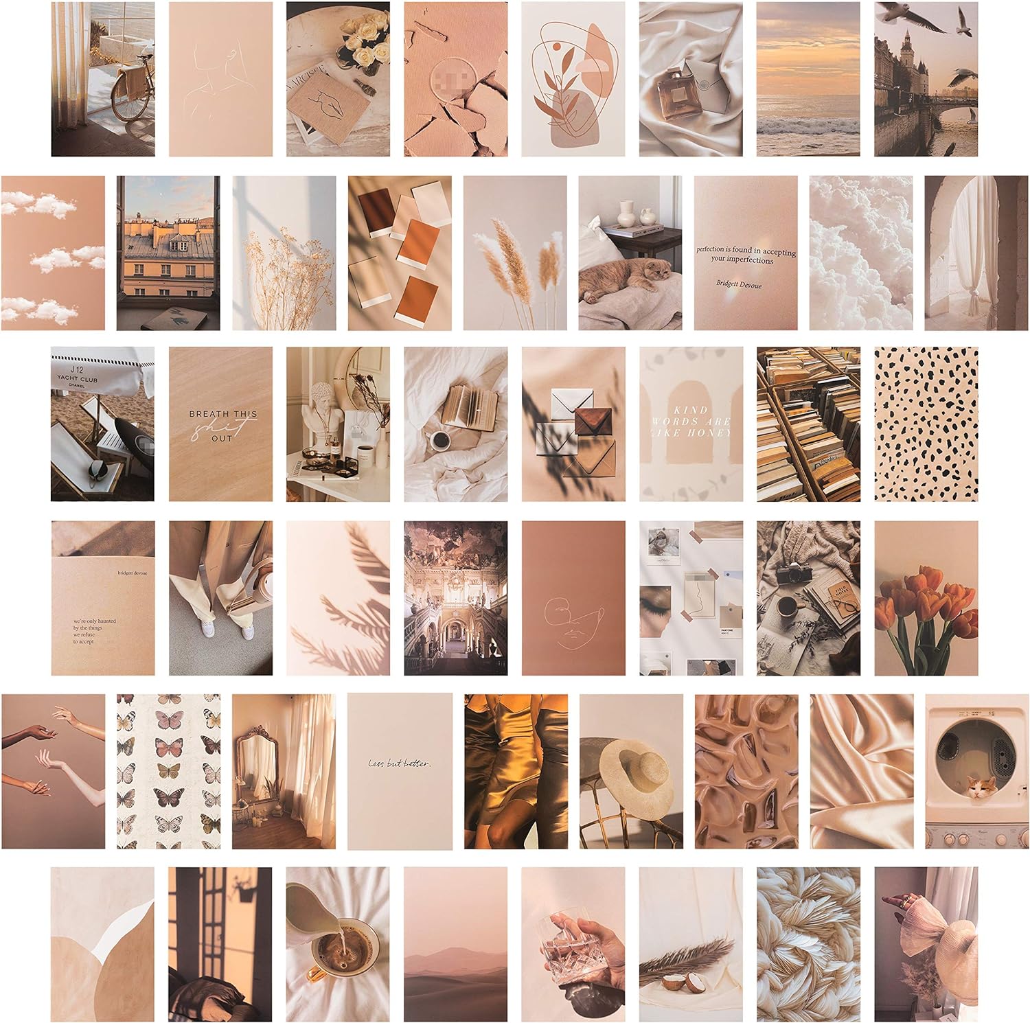 50PCS Beige Aesthetic Picture for Wall Collage, 4x6 Boho Cards, Cream Collage Print Kit, Warm Color Room Decor for Girls, Wall Art Print for Room, Dorm Photo Display, VSCO Poster for Bedroom