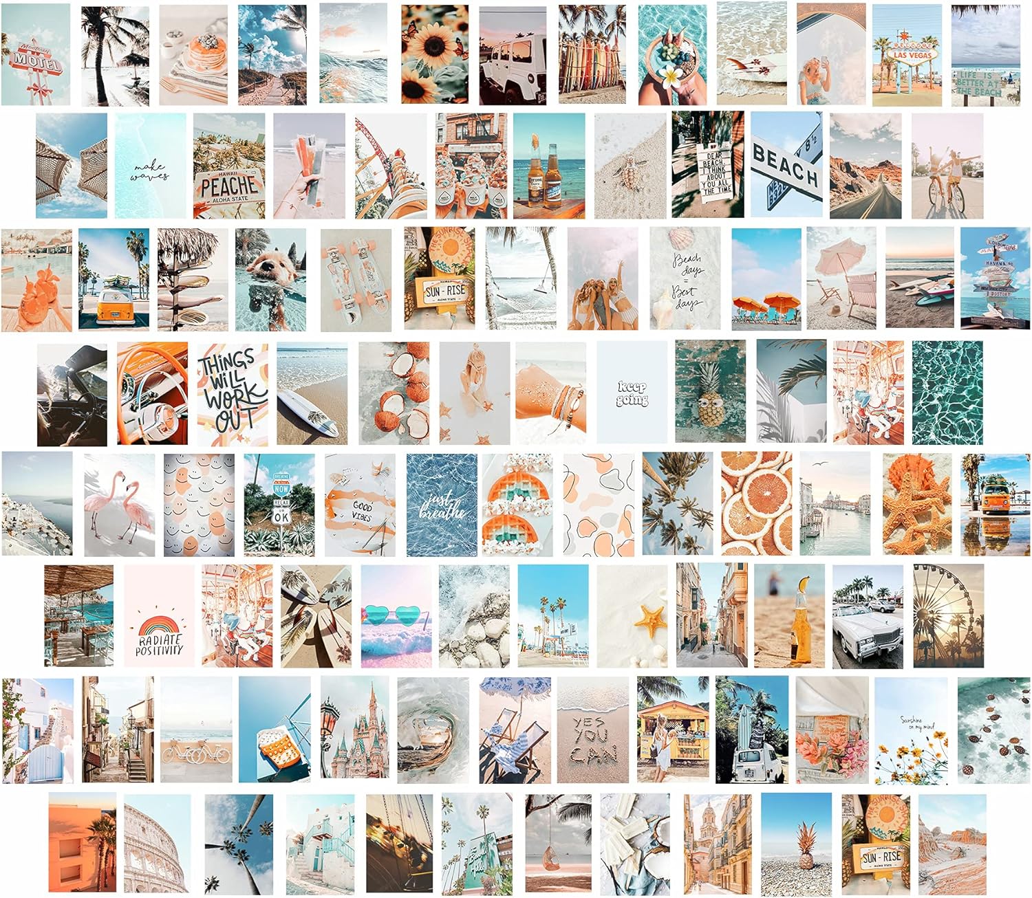 100PCS Beach Wall Collage Kit Aesthetic Pictures, 100 Set 4x6 Inch, Preppy Room Wall Decor for Bedroom Teen Girl, Cute VSCO Room Posters, Photo Collage Kit for Dorm