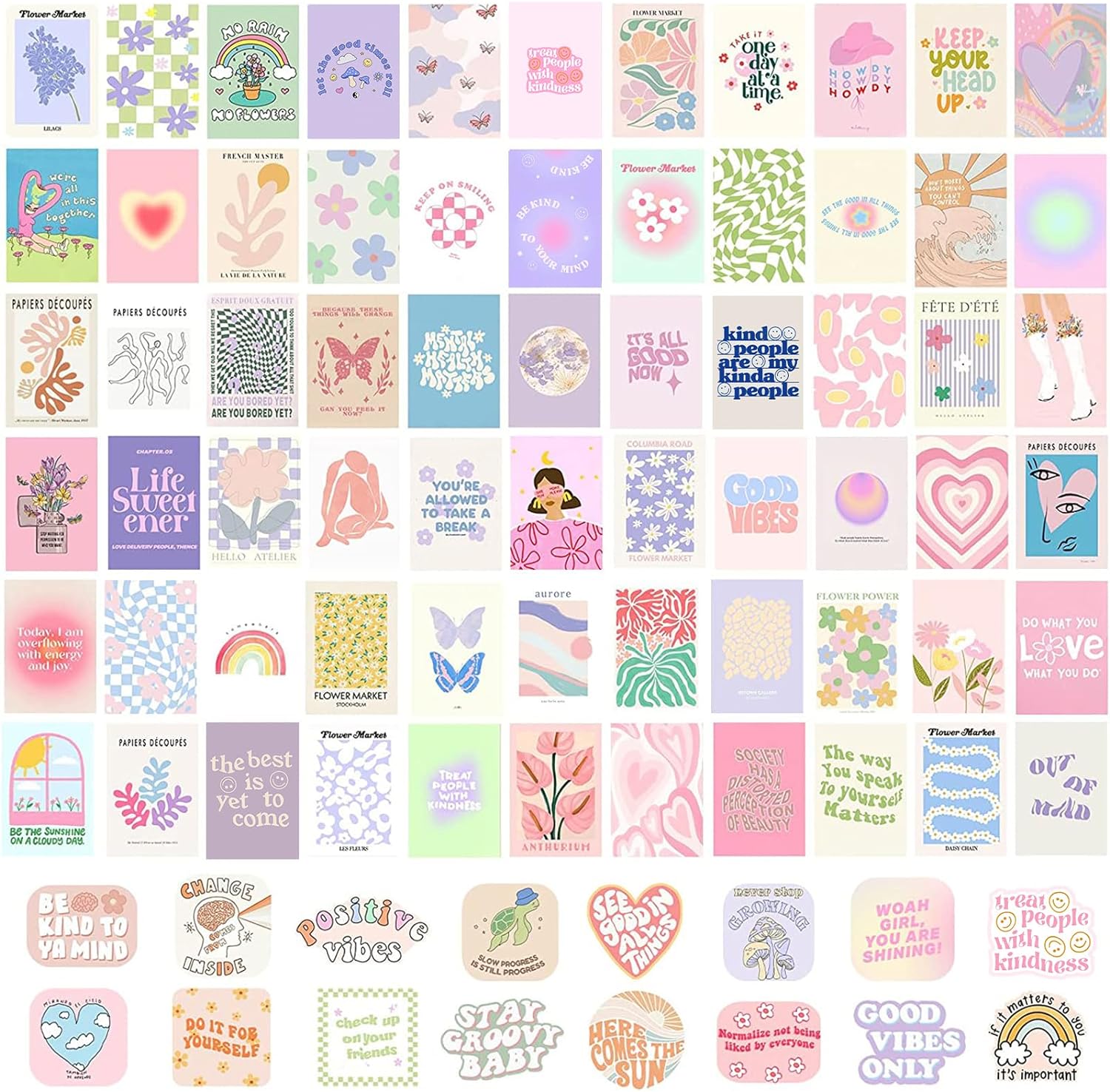 70pcs Danish Pastel Room Decor Aesthetic, Cute Pictures Wall Decor Aesthetic, Danish Pastel Wall Collage Kit, Cute Posters for Teen Girls Bedroom Wall Decor, Pastel Room Decor Trendy