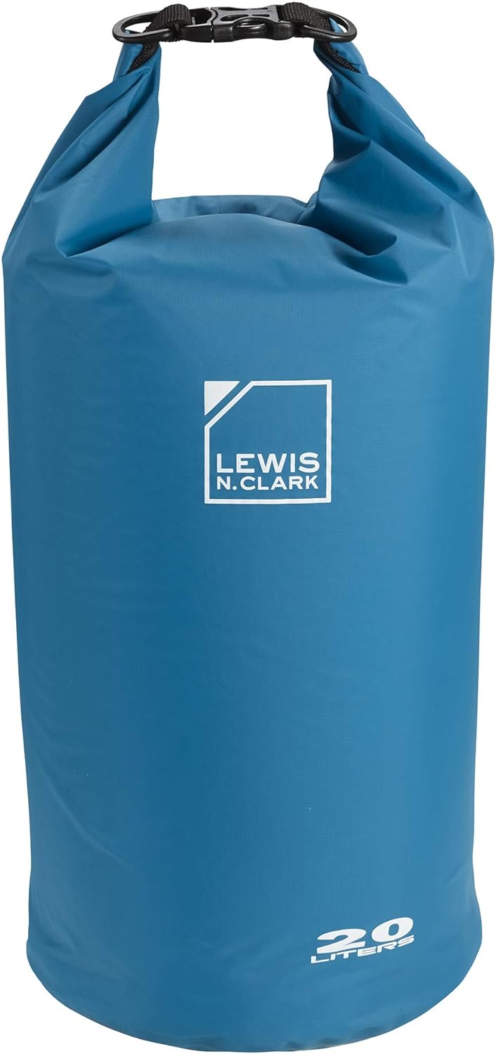 Lewis N. Clark Lightweight Waterproof Dry Bag for Women   Men with Leakproof Lining   Rolltop Closure for Kayaking, Beach, Rafting, Boating, Hiking, Camping and Fishing, 20L, Blue