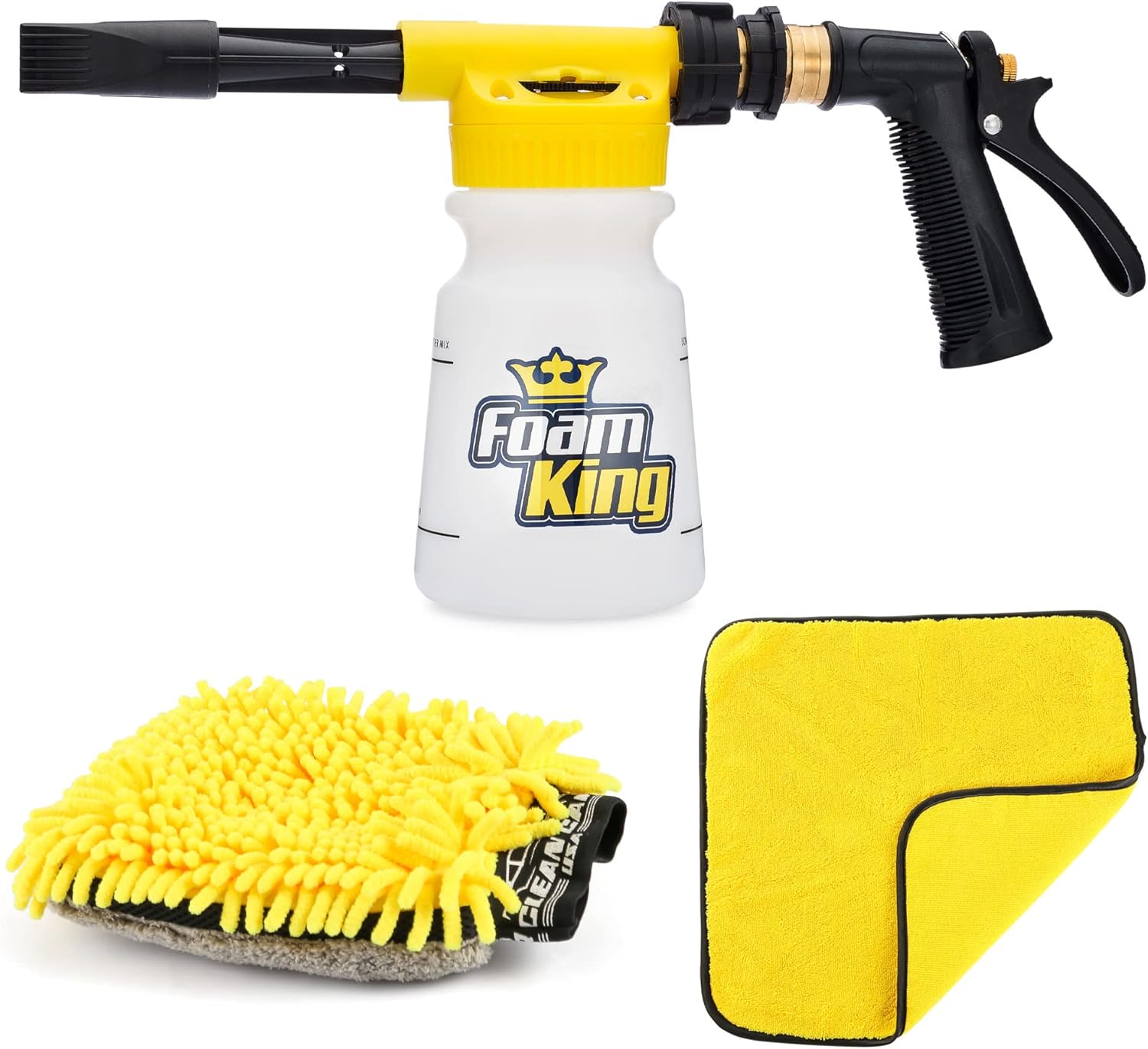 Foam King Gun Car Wash   Microfiber Mitt Detailing Towel - Connects to Garden Hose Ultimate Scratch Free Cleaning Snow Blaster Cannon Washing Kit