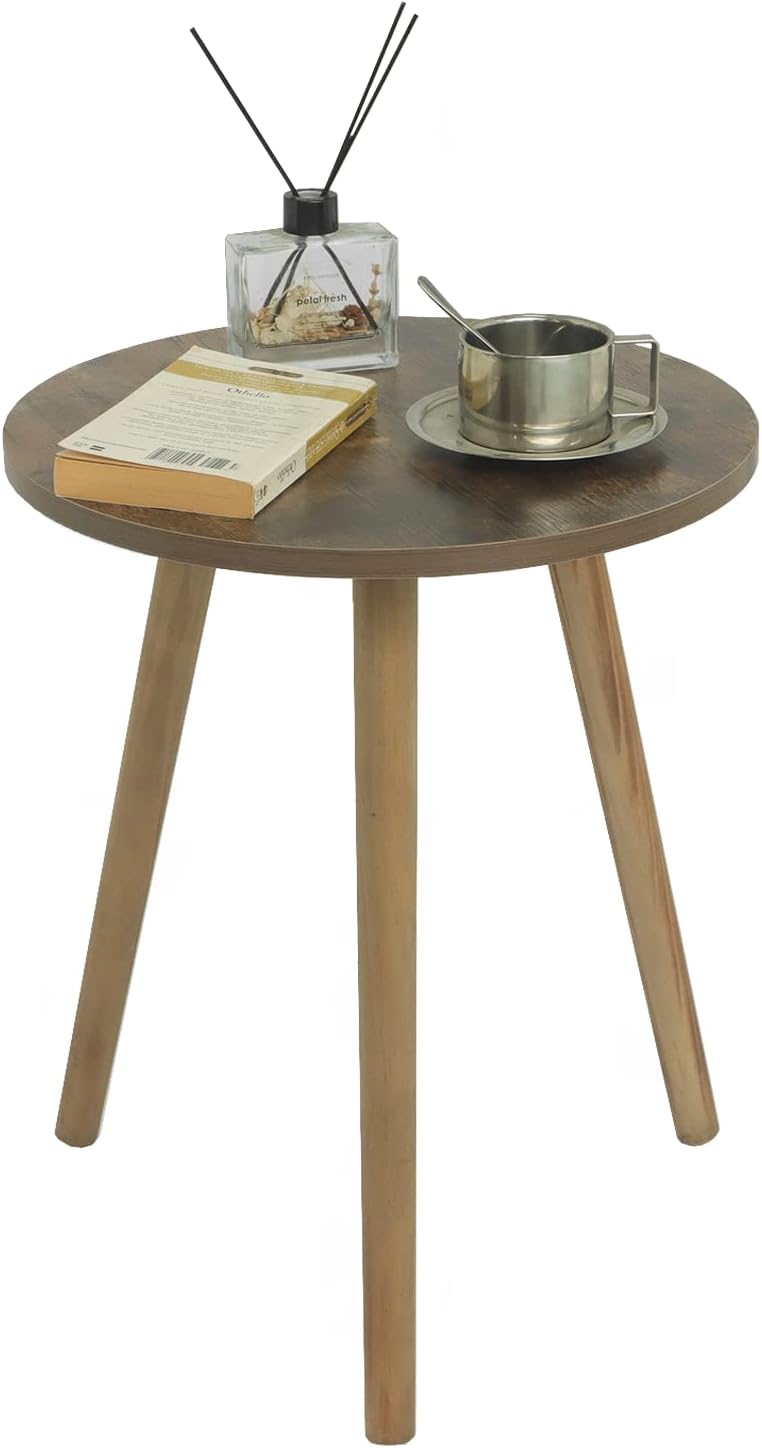 AWASEN Side Table Round, Small Side Table Modern End Accent Table for Living Room Bedroom Office Small Spaces, 16''D x 19.5''H (Rustic Brown)