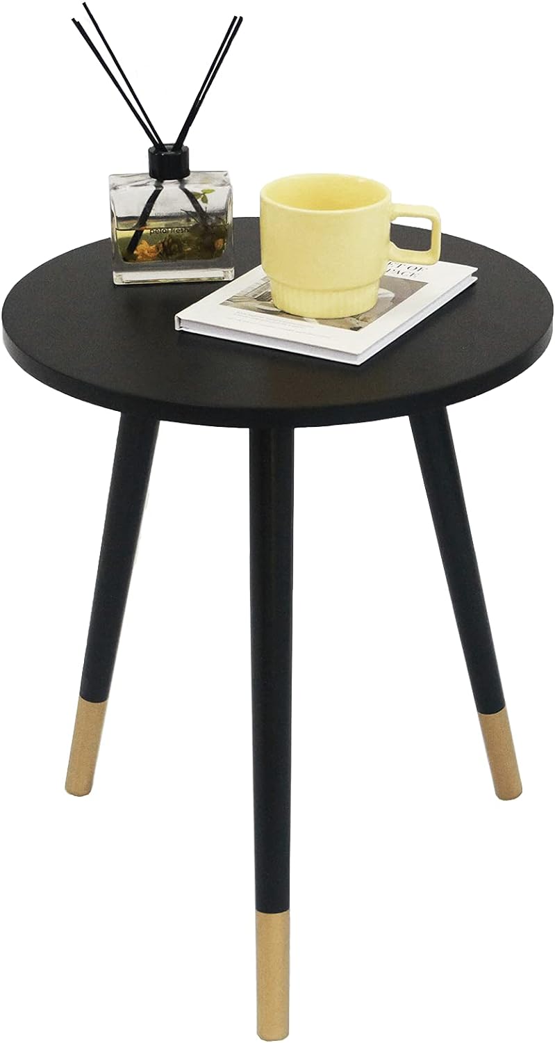 AWASEN Round Side Table, Round White Modern Home Decor Coffee Tea End Table for Living Room, Bedroom and Balcony, Easy Assembly (16x19.5inches, Black&Gold)