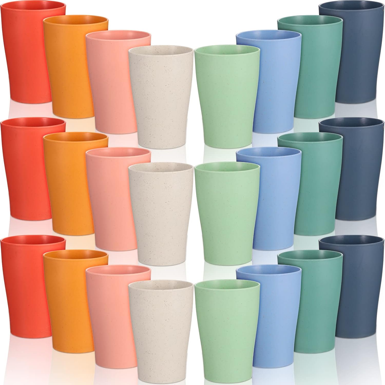 Zubebe 24 Pieces Wheat Straw Reusable Cups 11 oz Unbreakable Drinking Glasses Sets Healthy Tumbler Set Dishwasher Safe Tumbler for Home Outdoor, 8 Colors