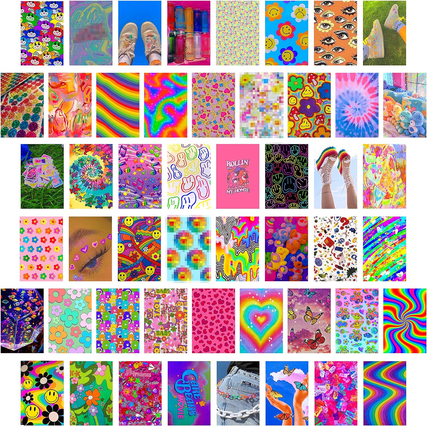 CY2SIDE 50PCS Indie Kidcore Hippie Aesthetic Picture for Wall Collage, Y2K Early 2000s Wall Art Prints, Bright Collage Kit, Y2K Theme Decoration for Girls, Dorm Photo Display, VSCO Posters for Bedroom