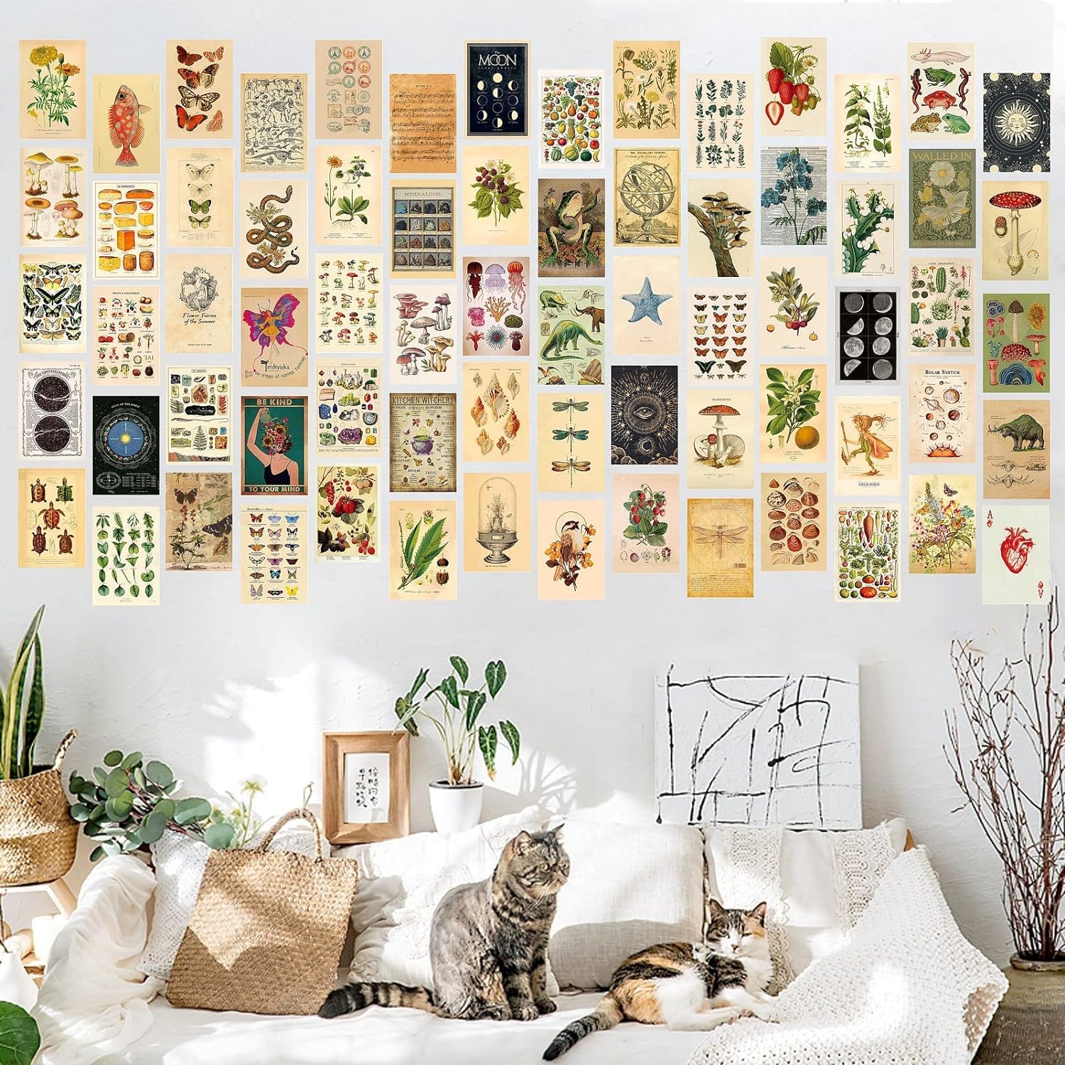 70 PCS Vintage Wall Collage Kit Aesthetic Pictures,Tarot Decorations for Bedroom AestheticPosters with Animal and Plant Illustrations for Room Aesthetics,Cute Boho Photo Wall Decor for Teen Girls