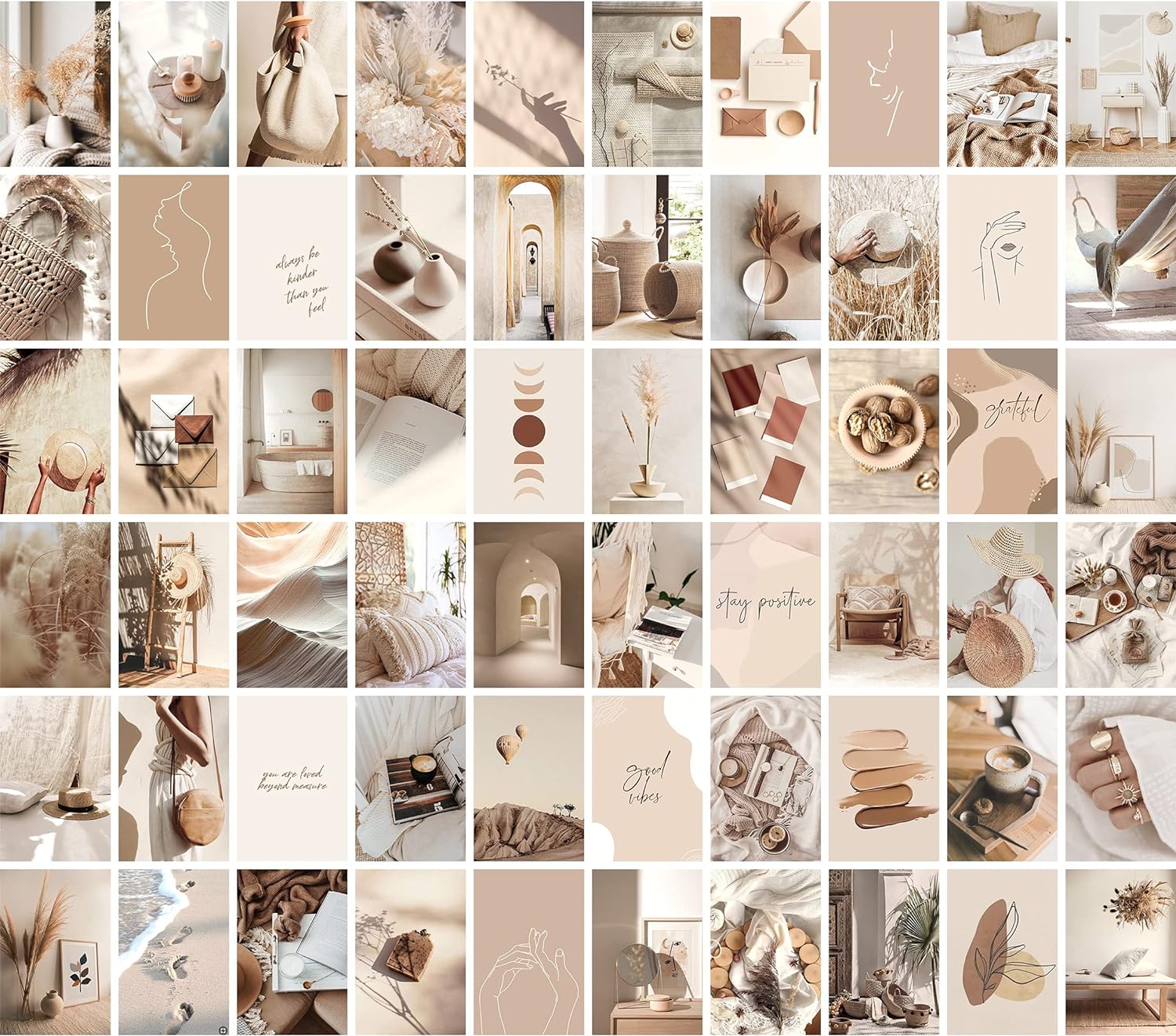 Wall Collage Kit Aesthetic Pictures, Boho Beige Room Decor for Teen Girls, VSCO Posters for Bedroom, Dorm Photo Wall Art, Vintage Collage Prints Kits (60 Set 4x6 inch) (Boho Beige)