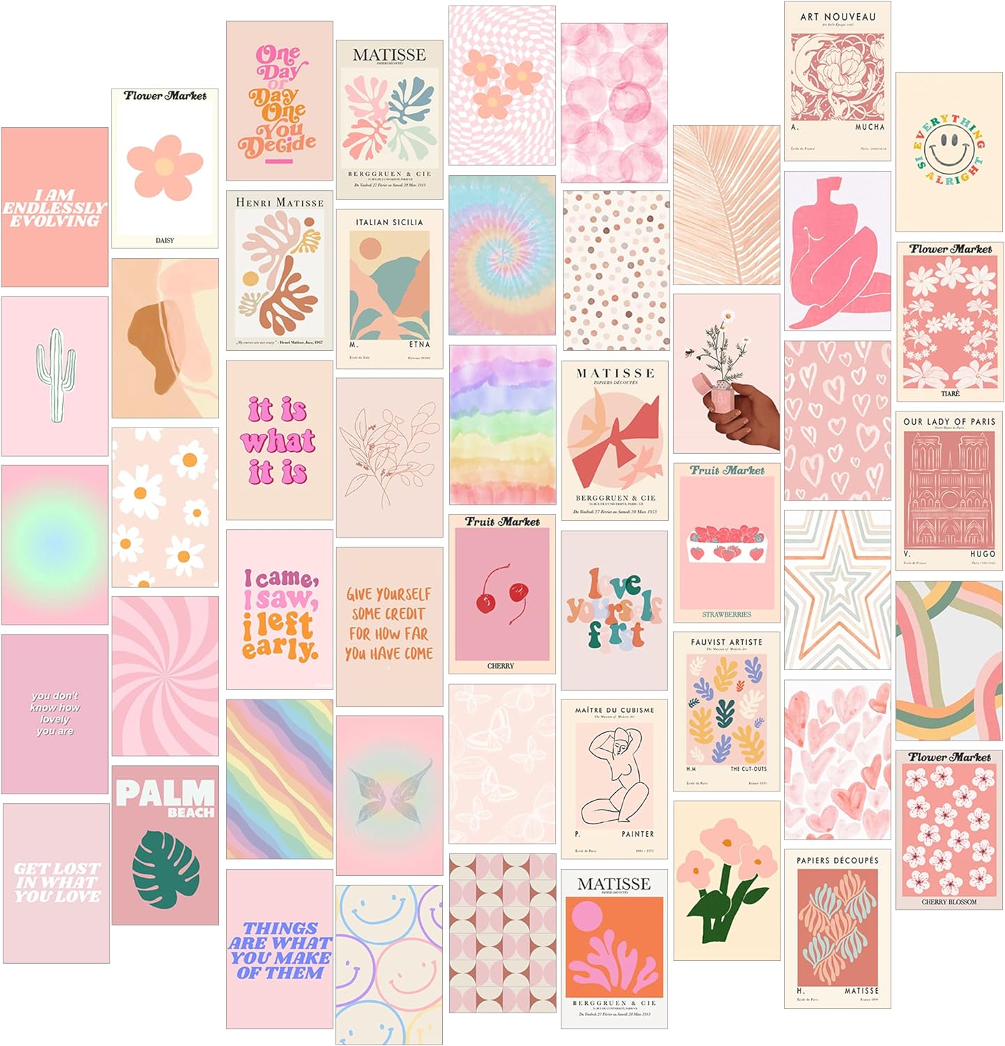 Blush Pink Room Decor Cute Prints for Teen Girls Bedroom, 50pcs Pink Wall Collage Kit Aesthetic Pictures, Danish Pastel Room Decor, Teen Girls Cute Wall Decor, Preppy Room Decor for Bedroom Aesthetic