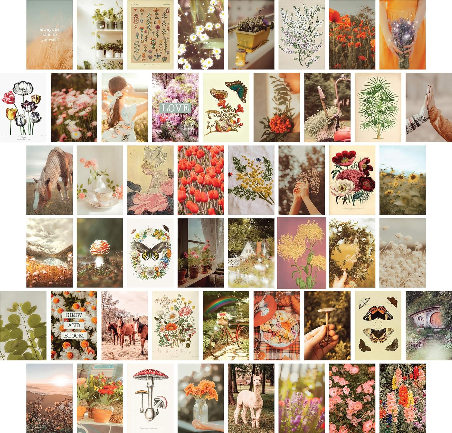 Artivo Wall Collage Kit Aesthetic Pictures, Cottagecore Wall Collage Kit, Bedroom Decor for Teen Girls, Nature Boho Collage Kit for Wall Aesthetic Posters, 50 Set 4x6 inch, Photo Collection