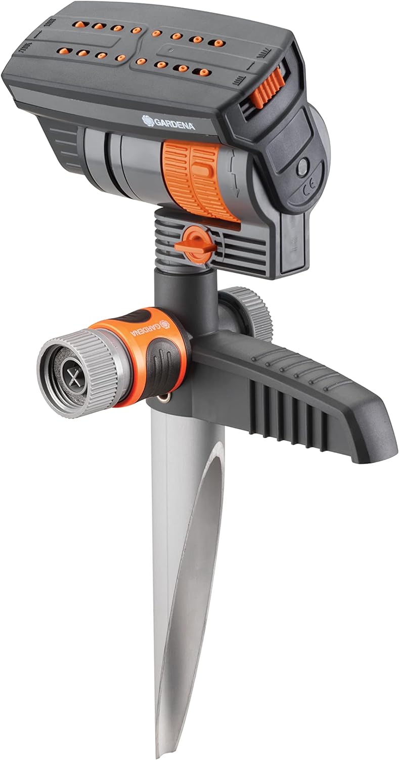 Gardena 38124 ZoomMaxx Oscillating Sprinkler on Metal Step Spike, Grey, Orange
