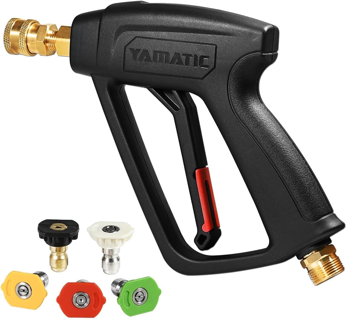 YAMATIC Short Pressure Washer Gun, Power Washer Trigger Spray Gun Replacement with M22 Male Inlet, 1/4 Quick Connect Outlet for High Pressure Foam Cannon Car Wash4000 PSI